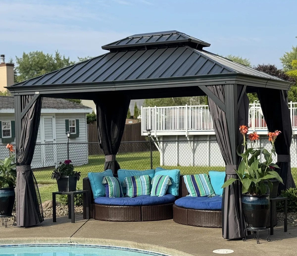PURPLE LEAF Pavillon Alu Pavillon mit Hardtop Dach für Garten und Terrasse, Grau, Winterfester und wasserdichter Pavillon