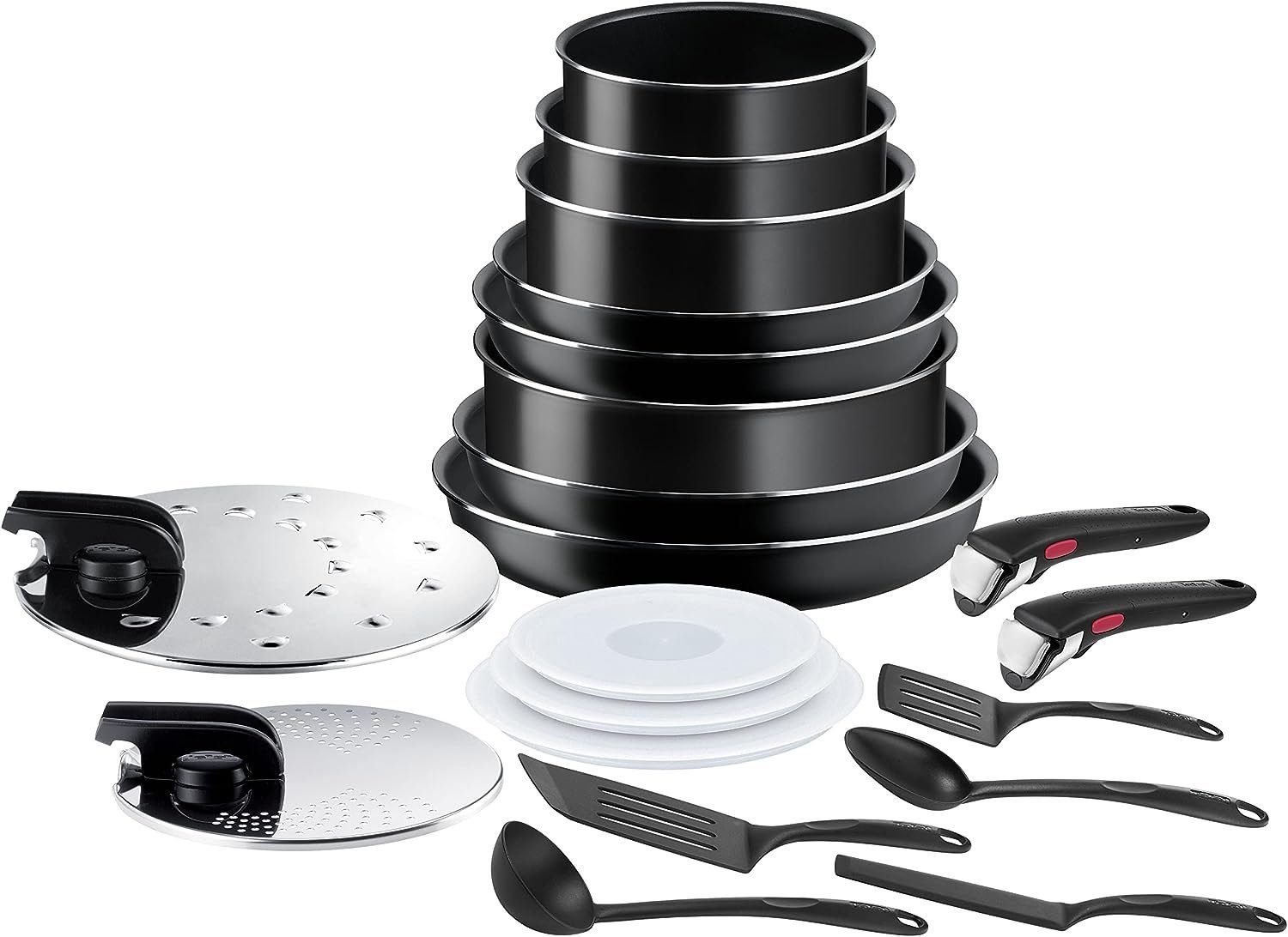 Tefal Topf-Set Ingenio Easy ON Set, 20-teilig,abnehmbarer Griff,antihaftbeschichtet, Aluminium (Töpfe und Pfannen Set, 20-tlg., mit Deckel abnehmbarer Griff, Edelstahl), Töpfe,Bratpfanne, Wokpfanne, mit Deckel, Pfannen, Topf