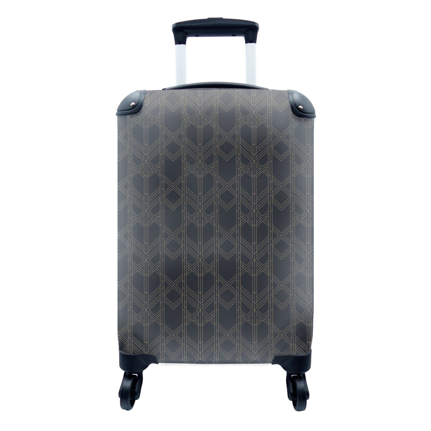 MuchoWow Handgepäckkoffer Geometrisch - Art déco - Schwarz - Gold, 4 Rollen, Reisetasche mit rollen, Handgepäck für Ferien, Trolley, Reisekoffer