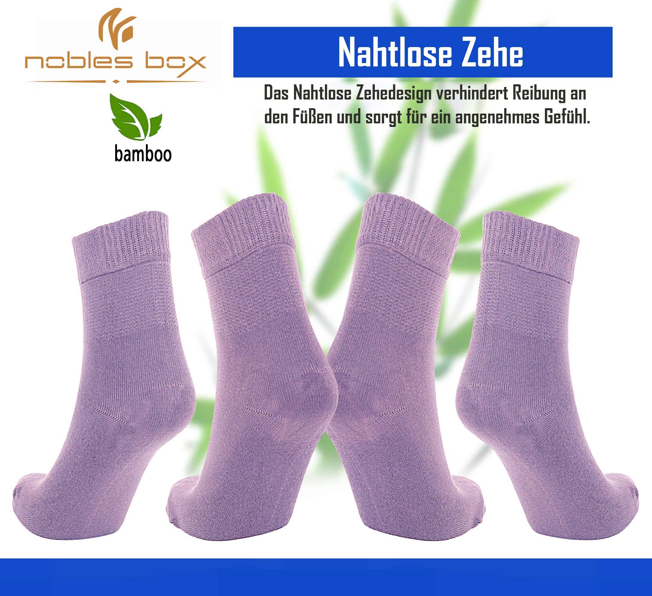 NoblesBox Diabetikersocken Damensocken 4 Lila (Beutel, Bambussocken Paar)