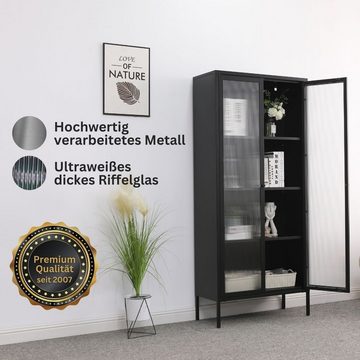 Mein-Regal Standvitrine Metall Vitrine Glasgow Schwarz Glastüren 3 Einlegeböden Bücherschrank