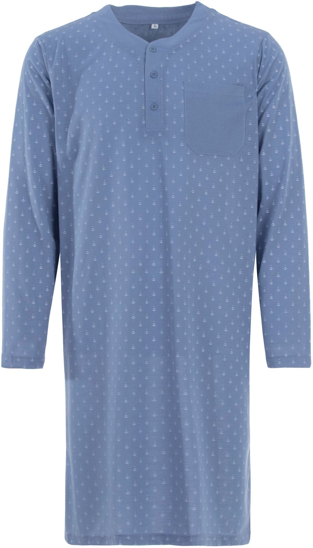 Lucky Nachthemd Nachthemd Langarm - Pfeil V- Ausschnitt mit Knopfleiste graublau