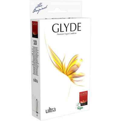 Glyde Kondome »Glyde Ultra «Natural» natürliche vegane Kondome« Packung mit, 10 St., Zertifiziert mit der Veganblume, Gefühlsecht & Reißfest, Geruchs- und Geschmacksneutral