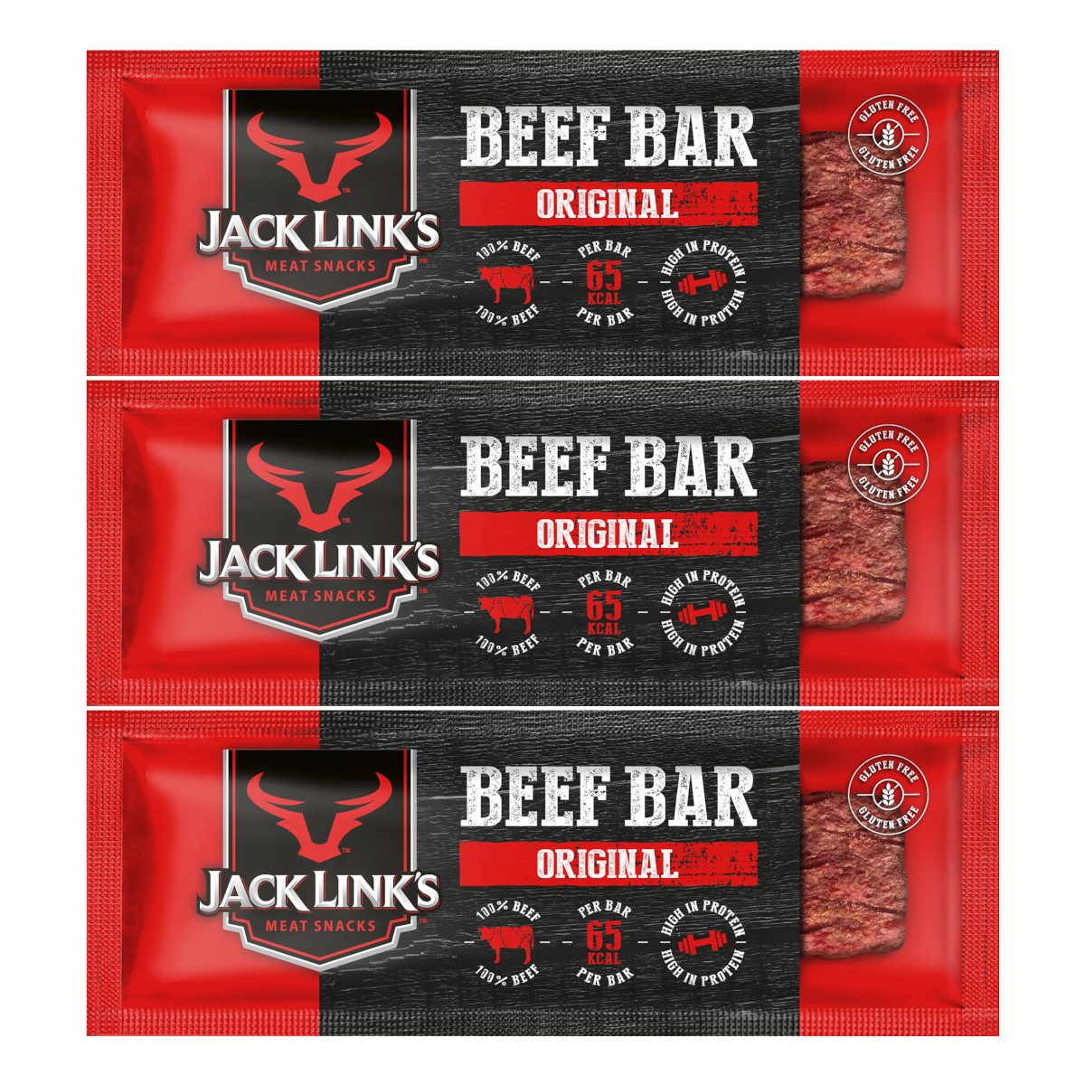 Jack-Links Fertiggericht, Jack Links Beef Bar Original Rindfleischriegel gepökelt 22.5g 3er Pack