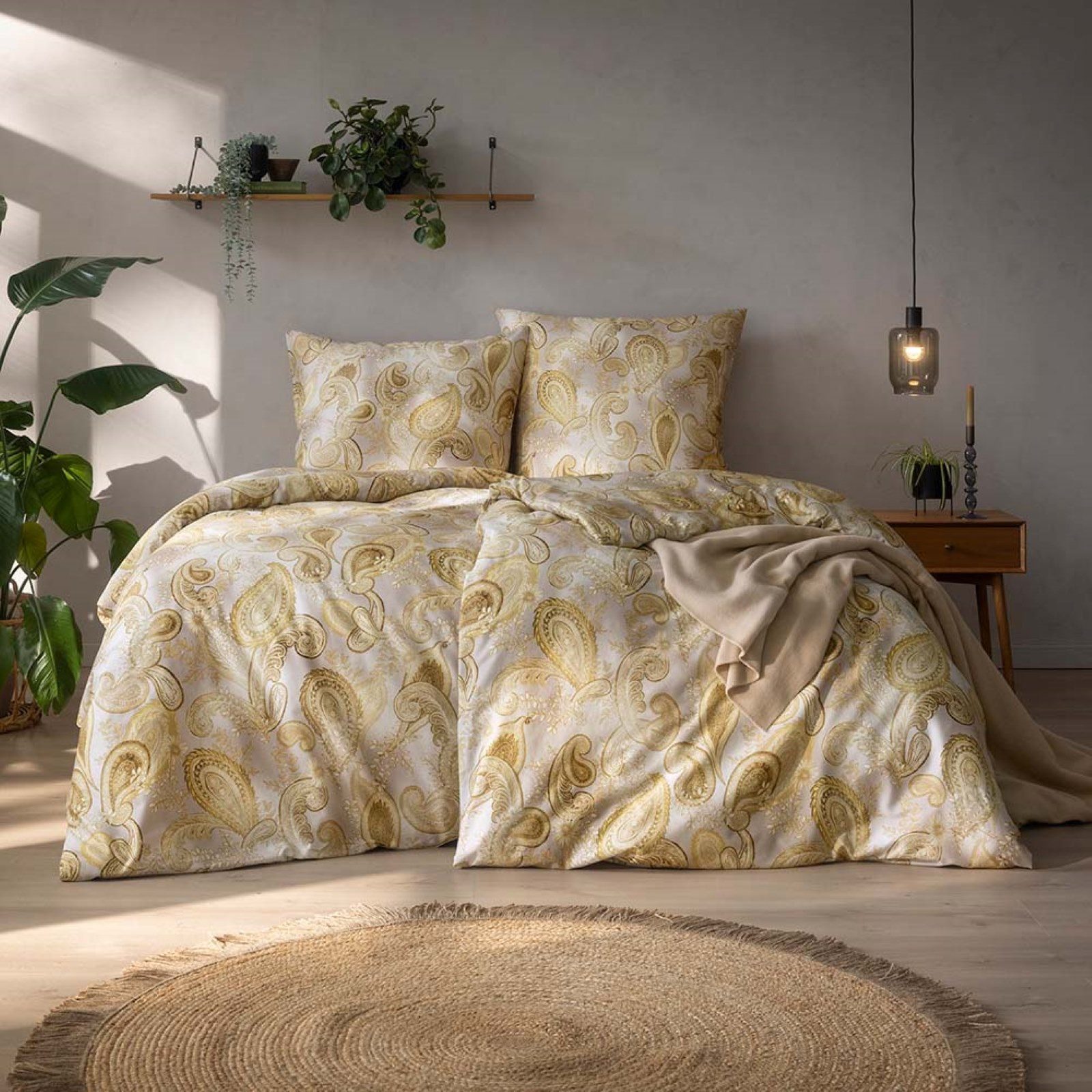 Estella Bettwäsche Estella Bio Mako Satin Bettwäsche 155x220 Ticiana altgold sand Paisley, Bio Baumwolle, 2 teilig, für Sommer und Winter
