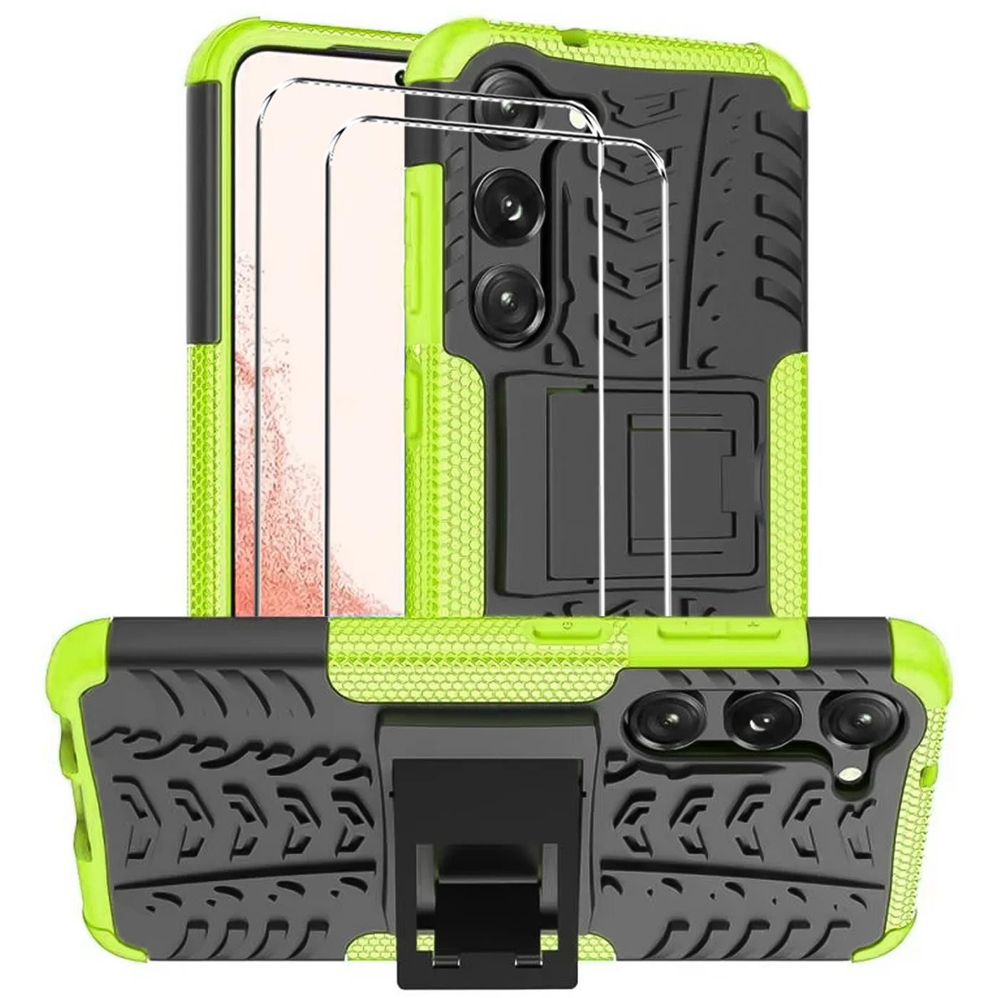 CoolGadget Handyhülle Grün als 2in1 Schutz Cover Set für das Samsung Galaxy A55 5G 6,6 Zoll, 2x Glas Display Schutz Folie + 1x TPU Case Hülle für Galaxy A55 5G