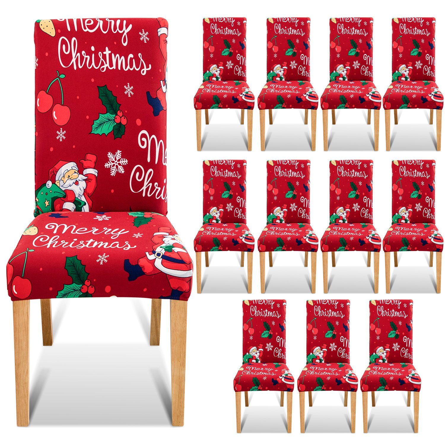 Clanmacy Stuhlhusse Stuhlhusse Stretch Stuhlhussen,12 Stück,Weihnachten Stuhl Stuhlüberzug, Passt sich an verschiedene Stühle an