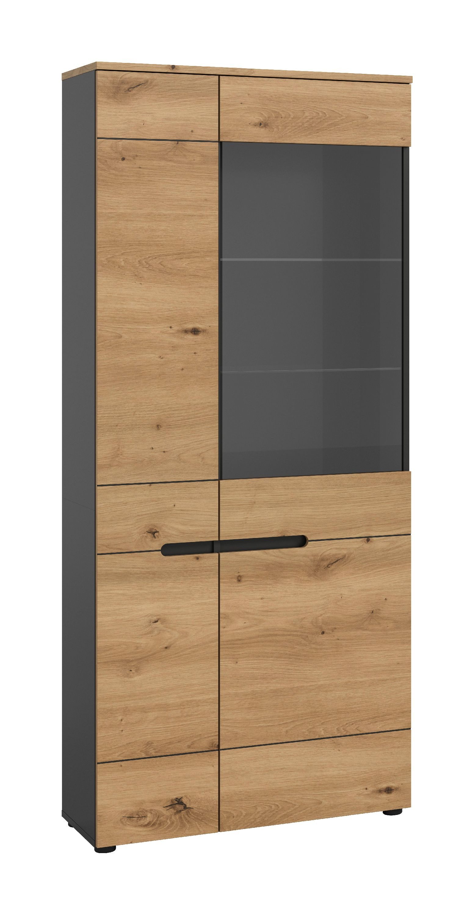 xonox.home Vitrine Canu Basalt grau Melamin beschichtet modern 190x80x37 cm