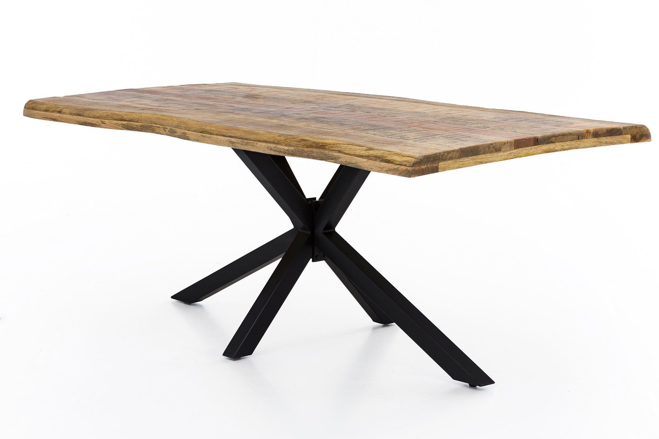 TPFLiving Baumkantentisch Nestos - Platte Mango, Gestell Metall (mit Baumkante wie gewachsen - Platte natur, Gestell antikschwarz, Baumkantentisch - Desinger Tisch Luxus - Esstisch massiv), Plattenstärke 56 mm - Baumkantentisch 160x90cm