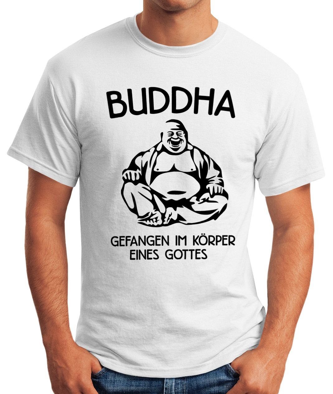 MoonWorks Print-Shirt Buddha - Gefangen weiß Gottes Print Herren Moonworks® Körper Fun-Shirt im eines mit T-Shirt
