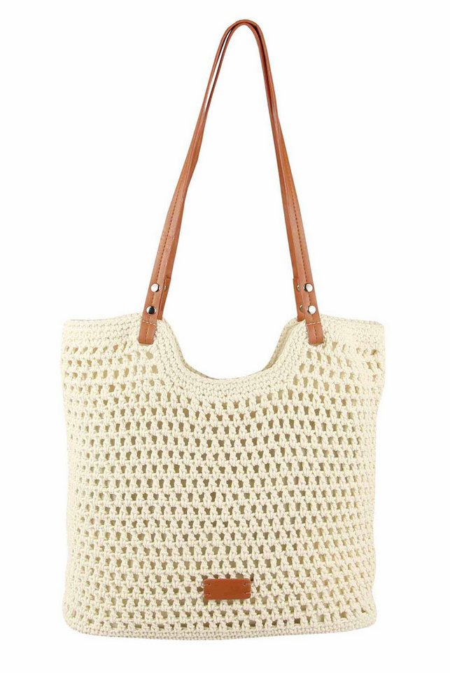 ITALYSHOP24 Schultertasche DAMEN TASCHE Boho Shopper Strohtasche Tote Bag Geflecht Häkeltasche, Textil Basttasche Strand Retro Freizeit Urlaub Sommer Beuteltasche