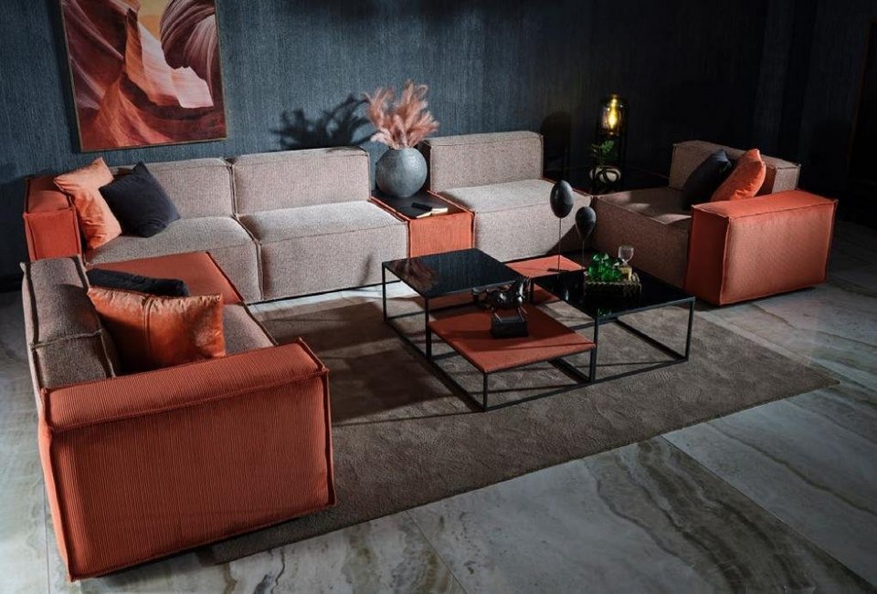 JVmoebel Ecksofa Großes Ecksofa U form Stoffsofa Couch Polstersofa Orange  Moderne Sofa, 9 Teile, Made in Europa