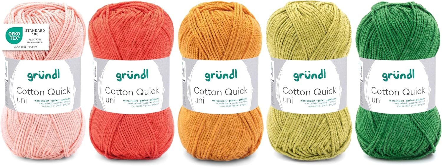 Gründl Cotton Quick uni - Wolle zum Häkeln und Stricken, 5 er Set Häkelwolle, 100% Baumwolle
