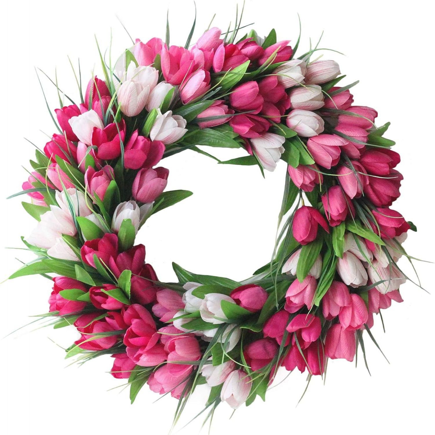Kunsttulpe Künstliche Tulpen-Blumenkränze für Haustür, 50,8 cm, Frühlingskranz Künstliche Pflanze, Rnemitery, Türkranz für Haustüre, Hochzeit, Wand, Heimdekoration