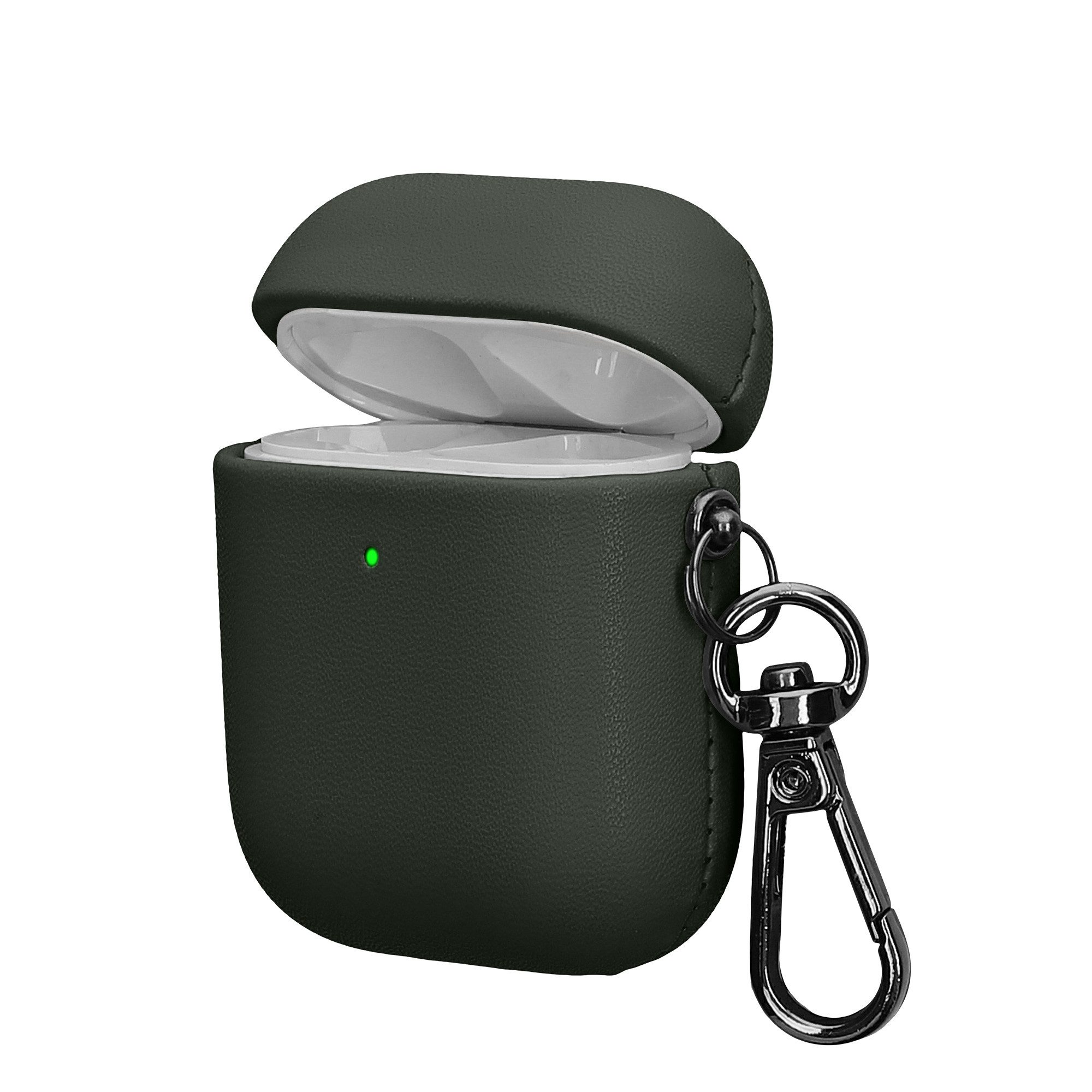 kwmobile Kopfhörer-Schutzhülle Kunstleder Hülle für Apple Airpods 1 & 2 Case, Slim Cover mit Karabiner - Tasche - Kopfhörer Etui
