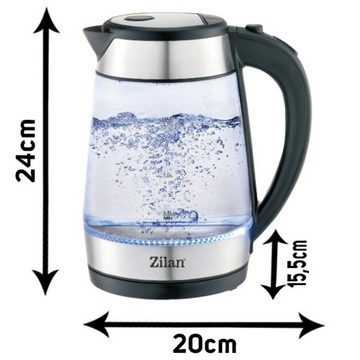 Zilan Wasserkocher ZLN-3963, 1,7 l, 2200 W, Glaswasserkocher,LED-Beleuchtung,Edelstahl,BPA-frei