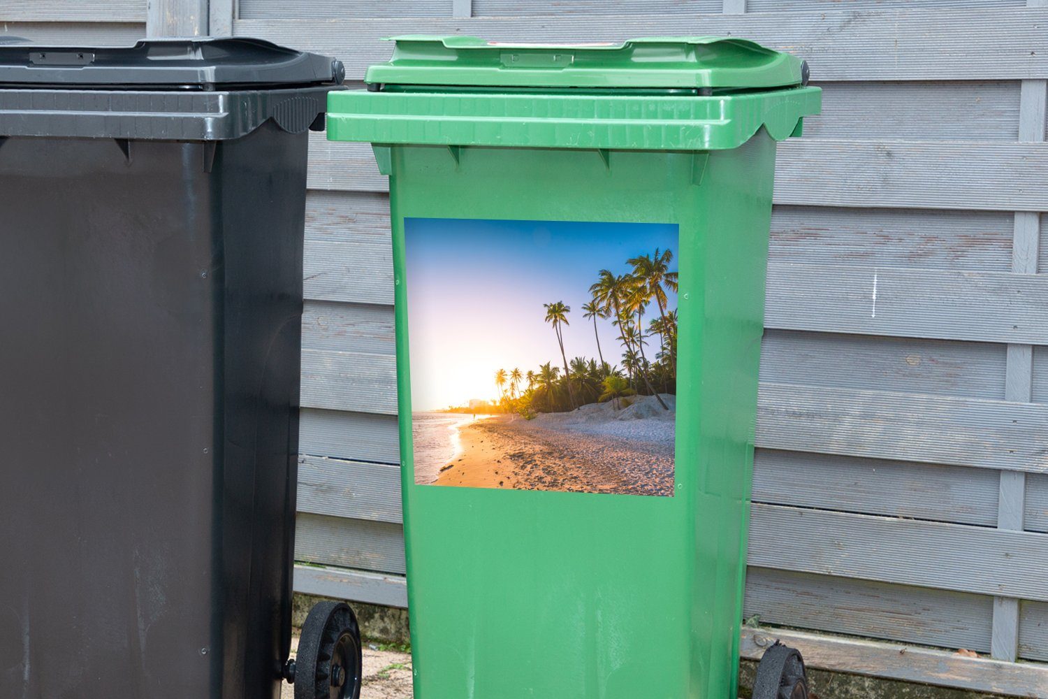 Mülleimer-aufkleber, (1 - - Sand Palme Wandsticker Mülltonne, Sticker, St), Container, Strand MuchoWow Abfalbehälter