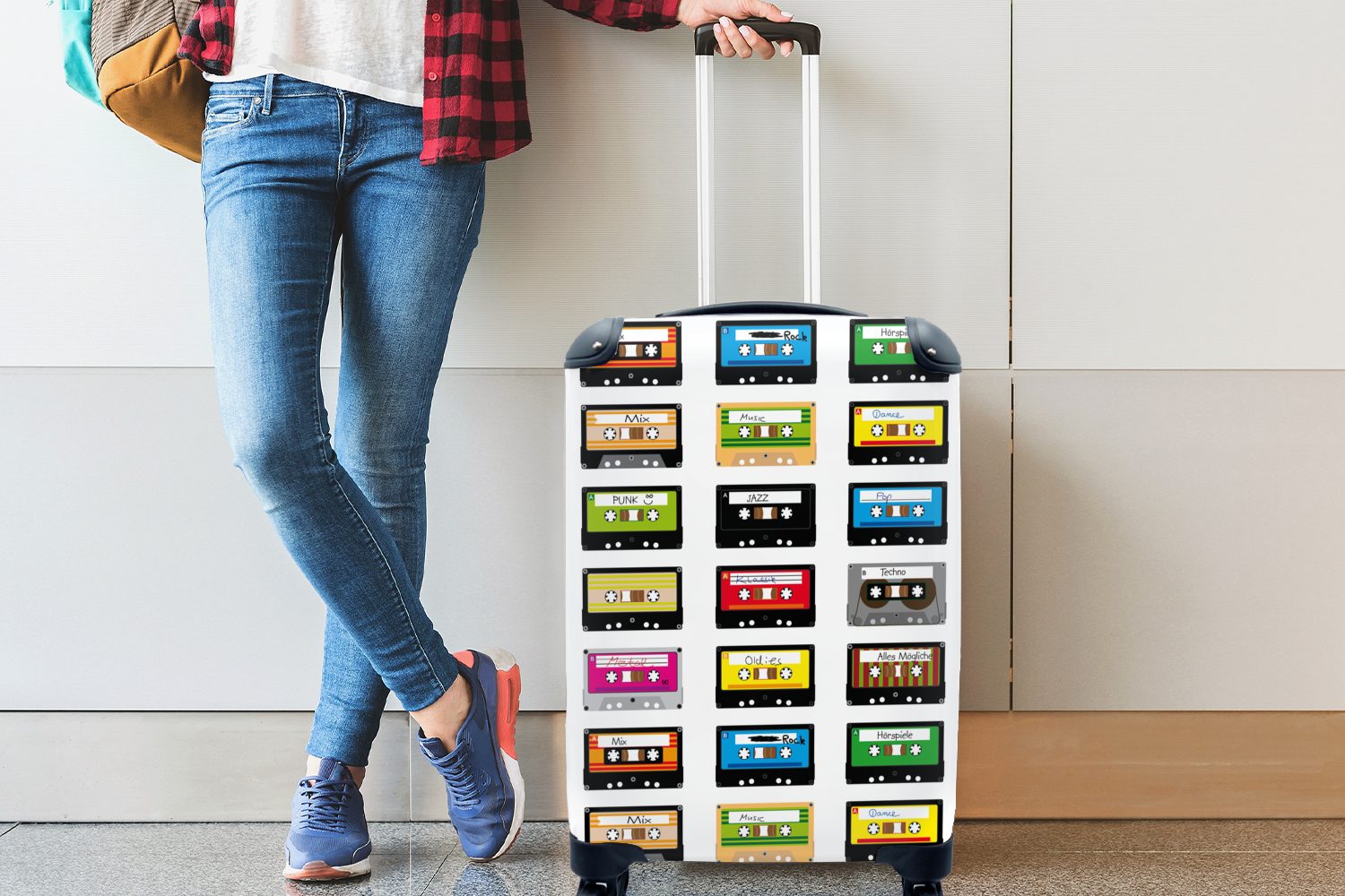 MuchoWow Handgepäckkoffer mit Rollen, Muster 4 rollen, Musik, Reisetasche Reisekoffer Ferien, Trolley, - - für Kassettenkassetten Handgepäck