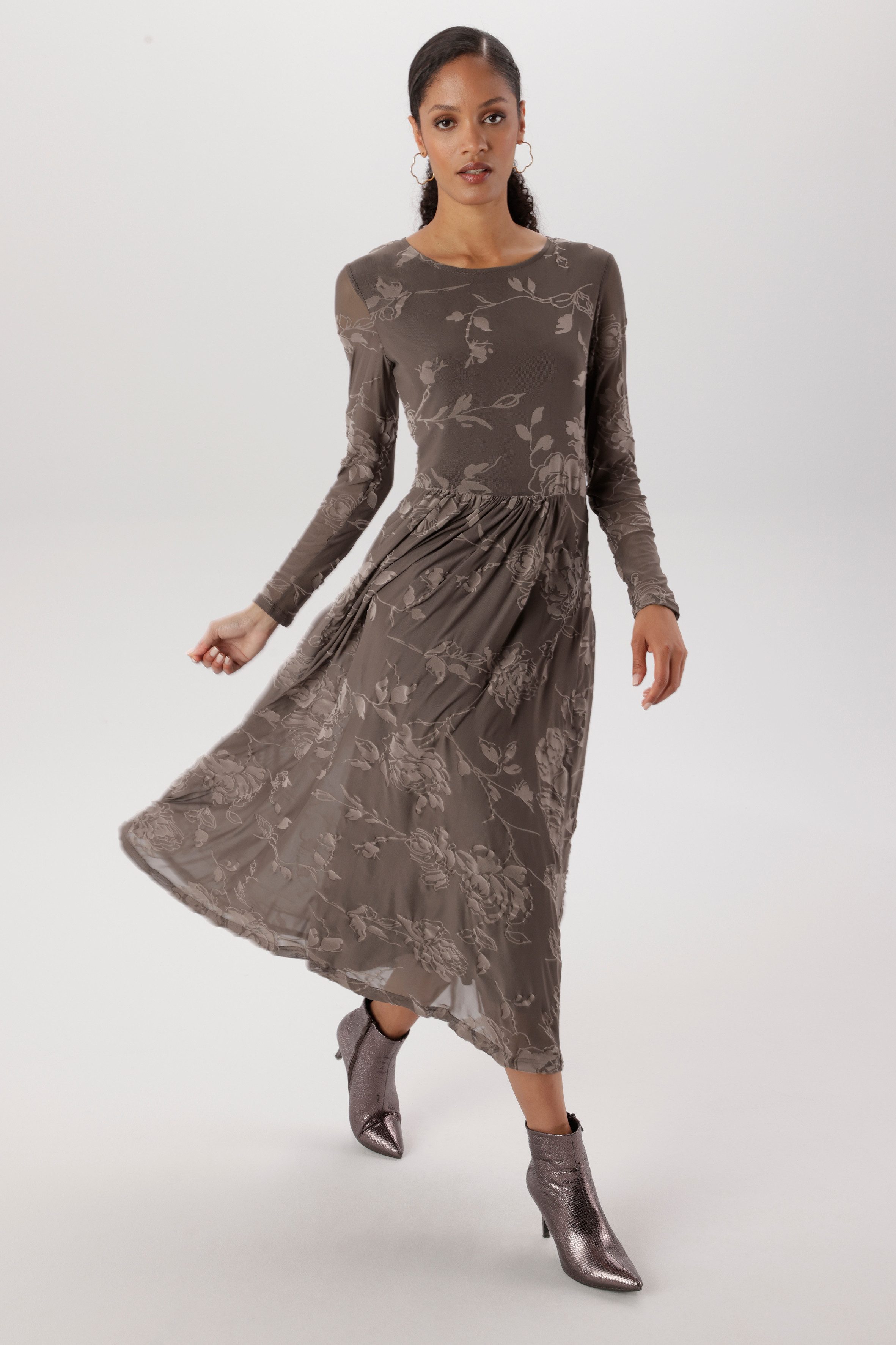 Aniston SELECTED Midikleid in florale Ausbrenner-Optik und Mesh-Qualität - NEUE KOLLEKTION