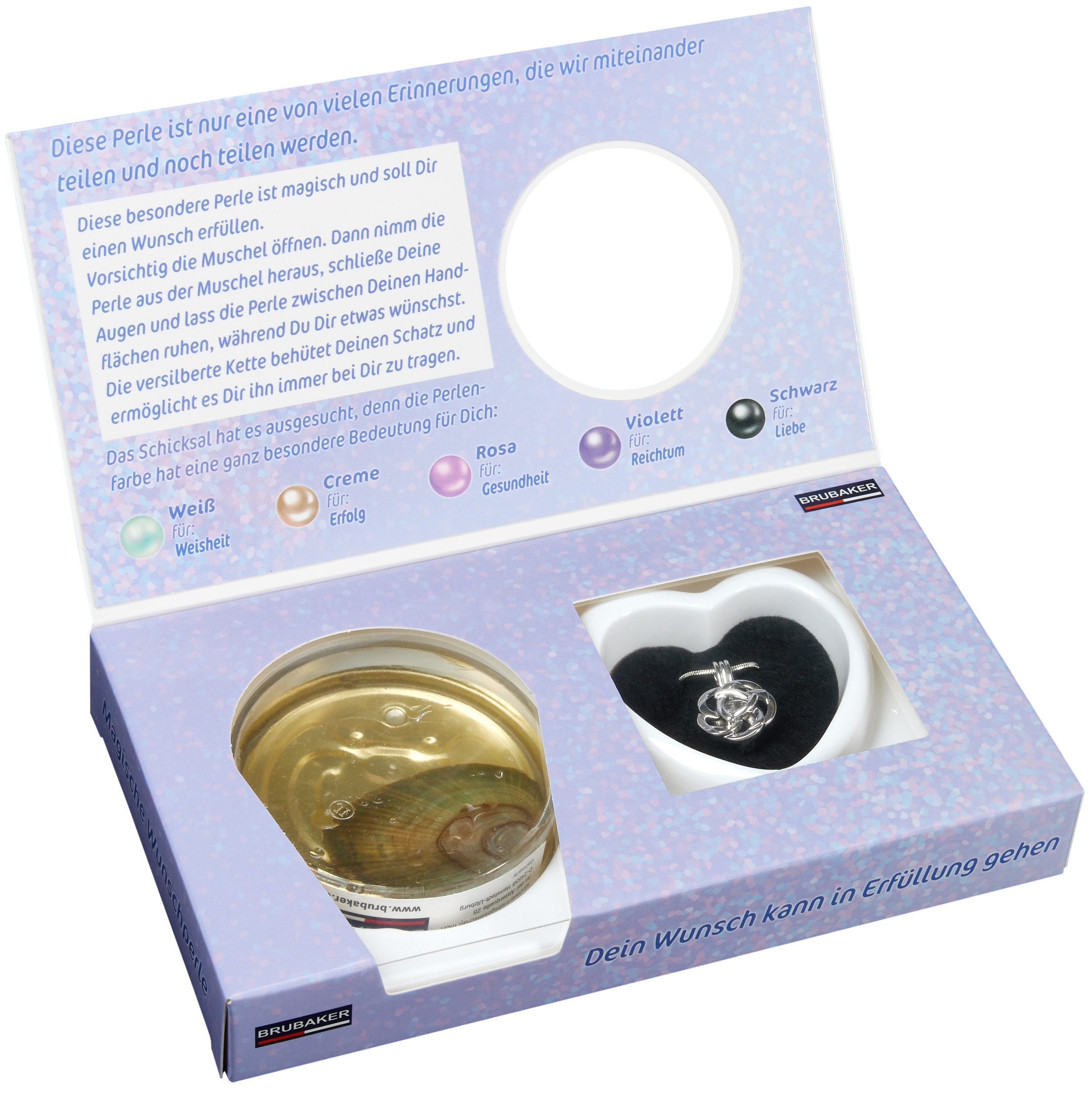 BRUBAKER Perlenketten-Set Wunschperle für die beste Oma der Welt (Muschel mit echter Perle als Schmuck Geschenkset für die Großmutter, 4-tlg., Set), Halskette mit Silber Anhänger