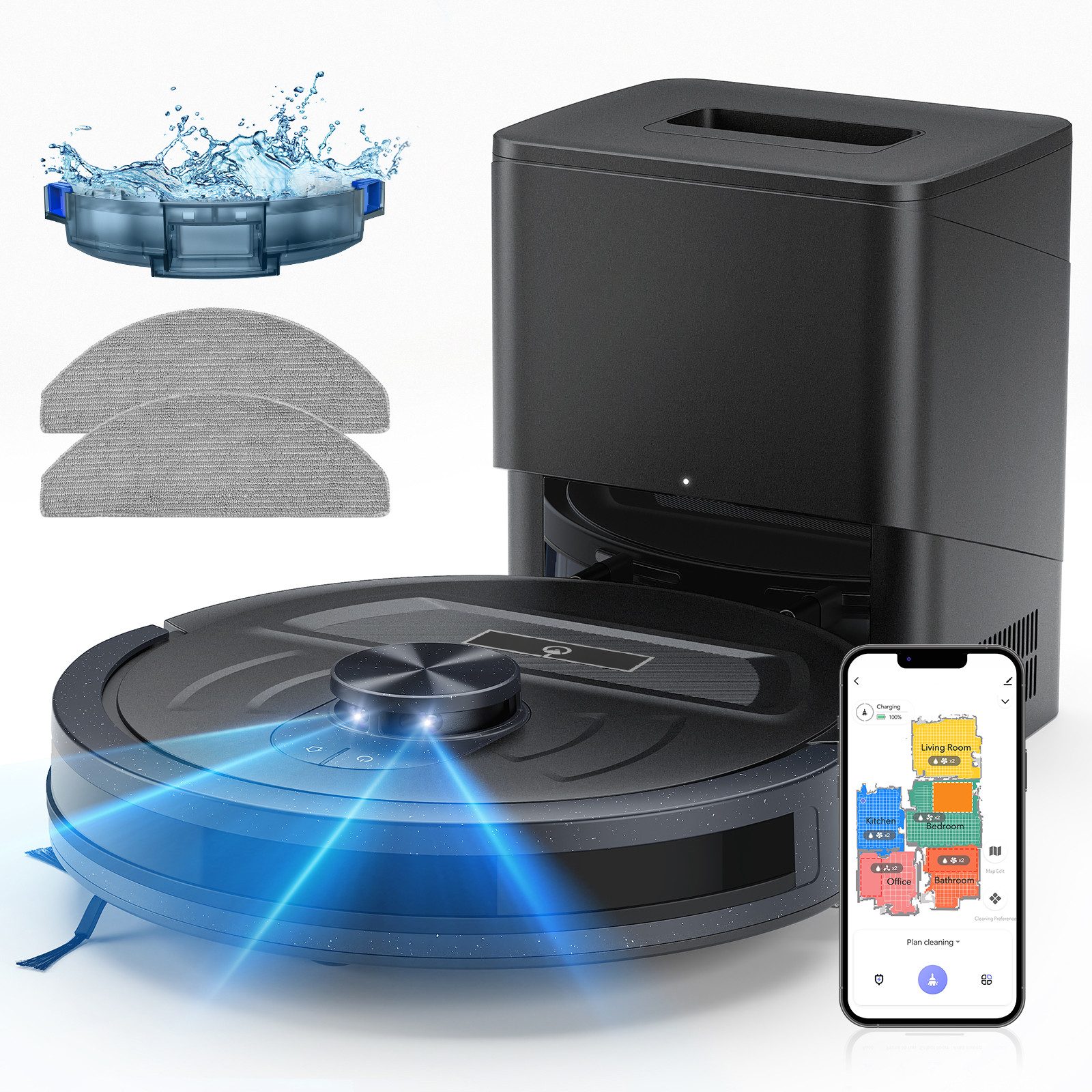 Nass-Trocken-Saugroboter mit 2,5L Absaugstation 5500PA Lasernavigation Staubsauger