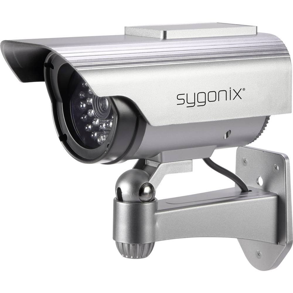 Sygonix Überwachungskamera Attrappe Kamera-Attrappe mit Solarmodul SY-3420674 (mit Solarmodul, mit blinkender LED)