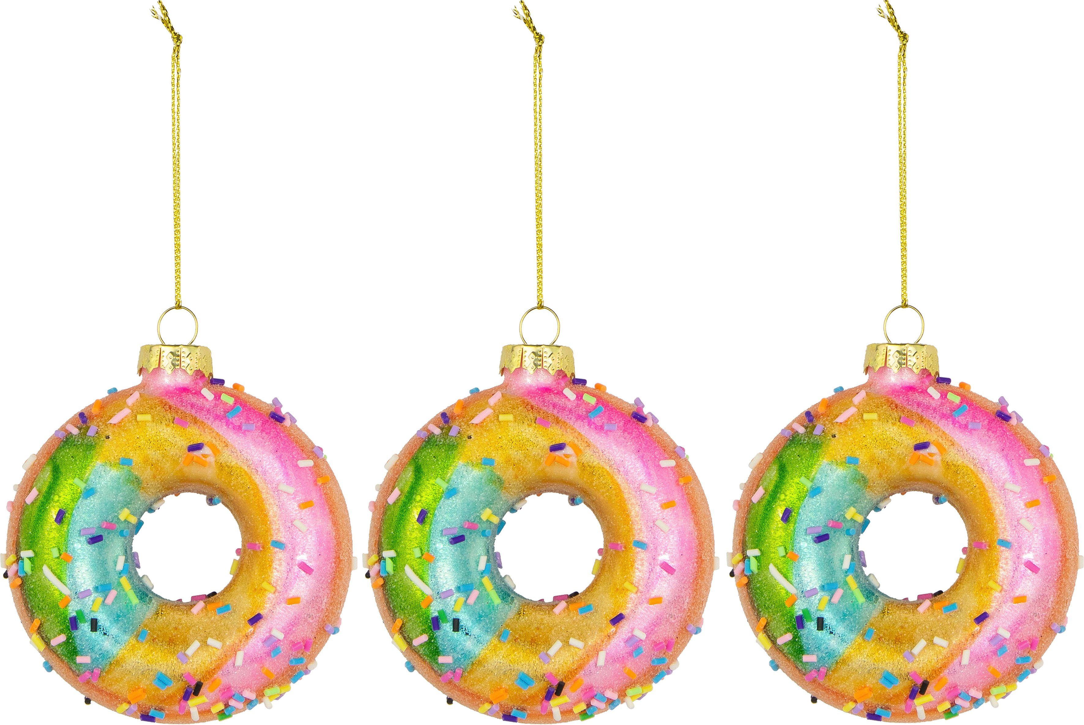 Leonique Christbaumschmuck Donut Reuben, Weihnachtsbaumkugel aus Glas (3-tlg), Weihnachtsdeko, Christbaumkugeln