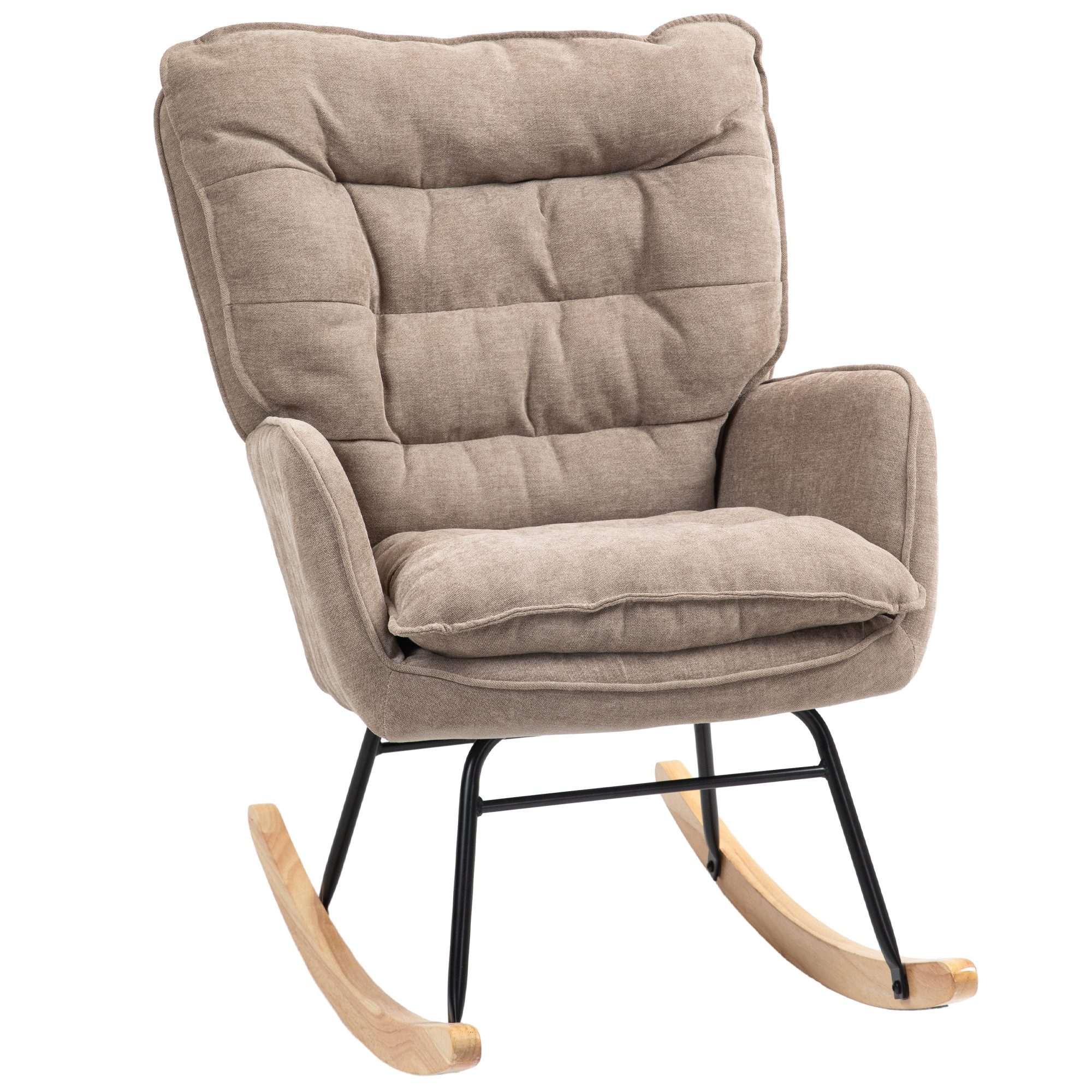 MC Star Schaukelstuhl Schwingsessel Armlehnsessel, Stillsessel mit Chenilleoptik (Schaukelsessel bis 120 kg Belastbarkeit für Schlafzimmer, Wohnzimmer, Braun)