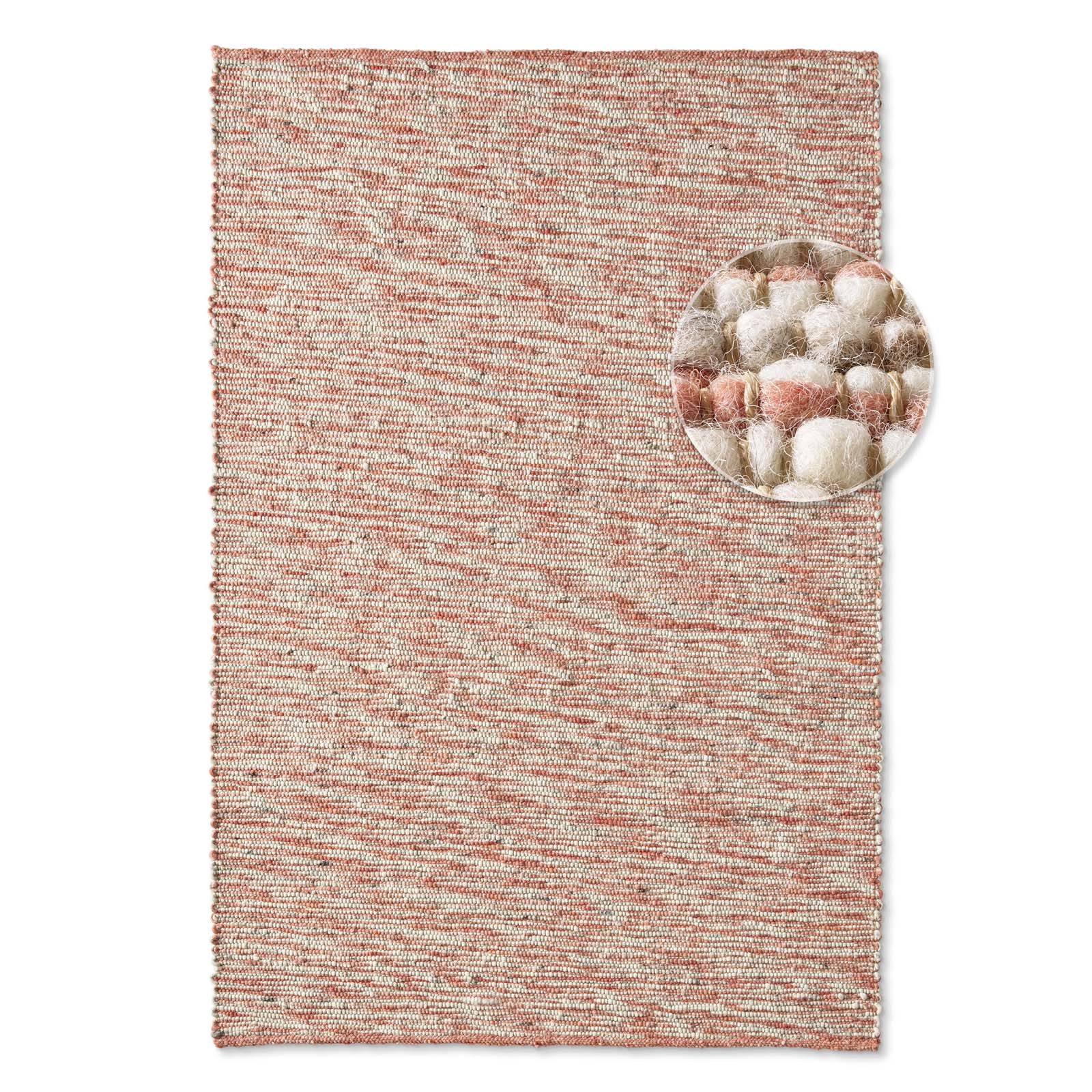 TaraCarpet Wollteppich TaraCarpet Elmstein handgewebter Schurwollteppich aus gewalkter Wolle, rechteckig, Höhe: 9 mm, Handgewebt Teppich rot gestreift Wohnzimmer Schlafzimmer 070x130 cm