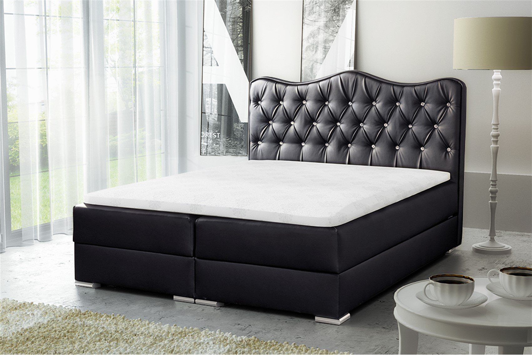 Fun Möbel Boxbett Schlafzimmerbett SULTAN in Kunstleder "Madryt" Schwarz (inkl. Bettkasten, 1-St., inkl. Viscoschaumtopper)