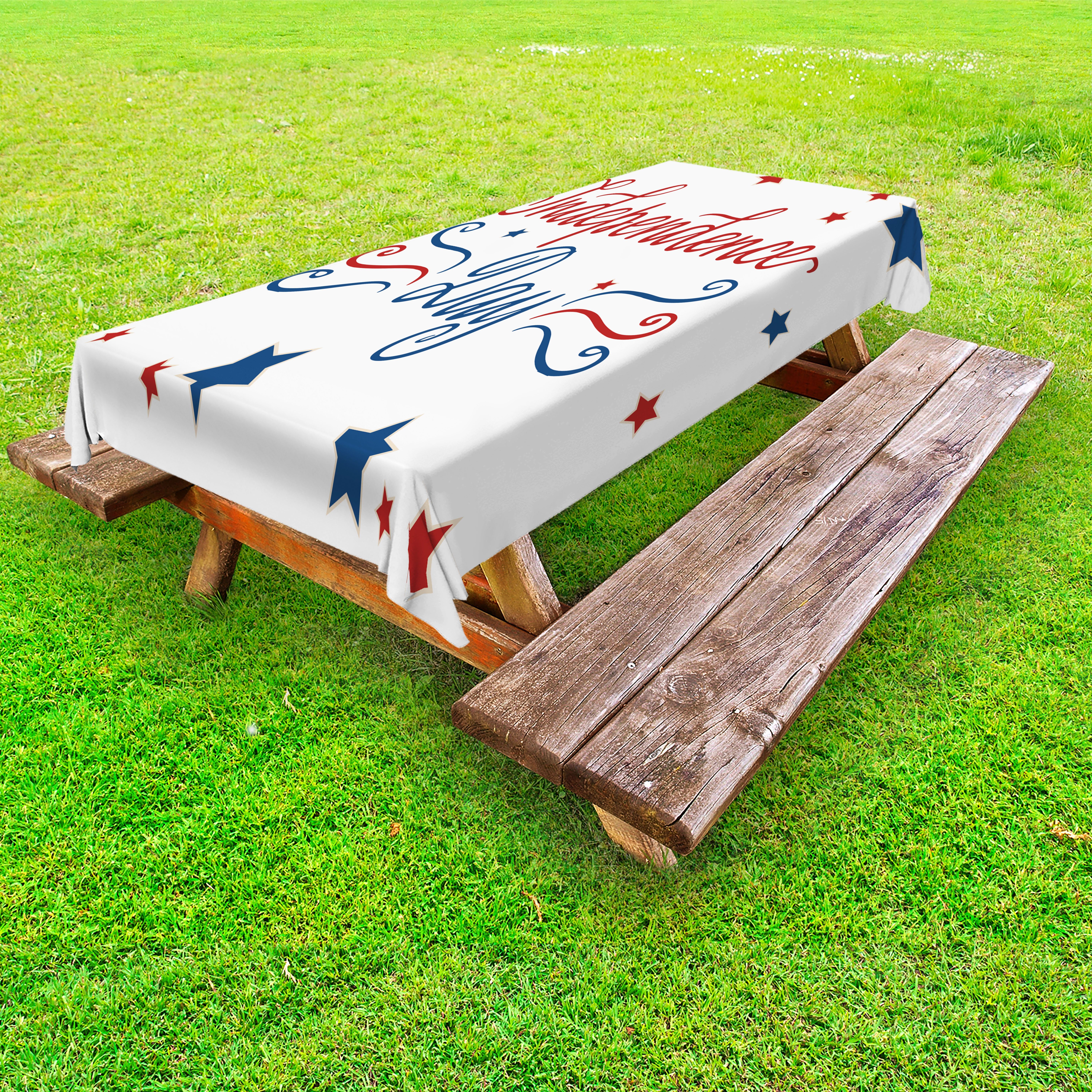 Abakuhaus Tischdecke dekorative waschbare Picknick-Tischdecke, 4. Juli Patriotischen Text Bild