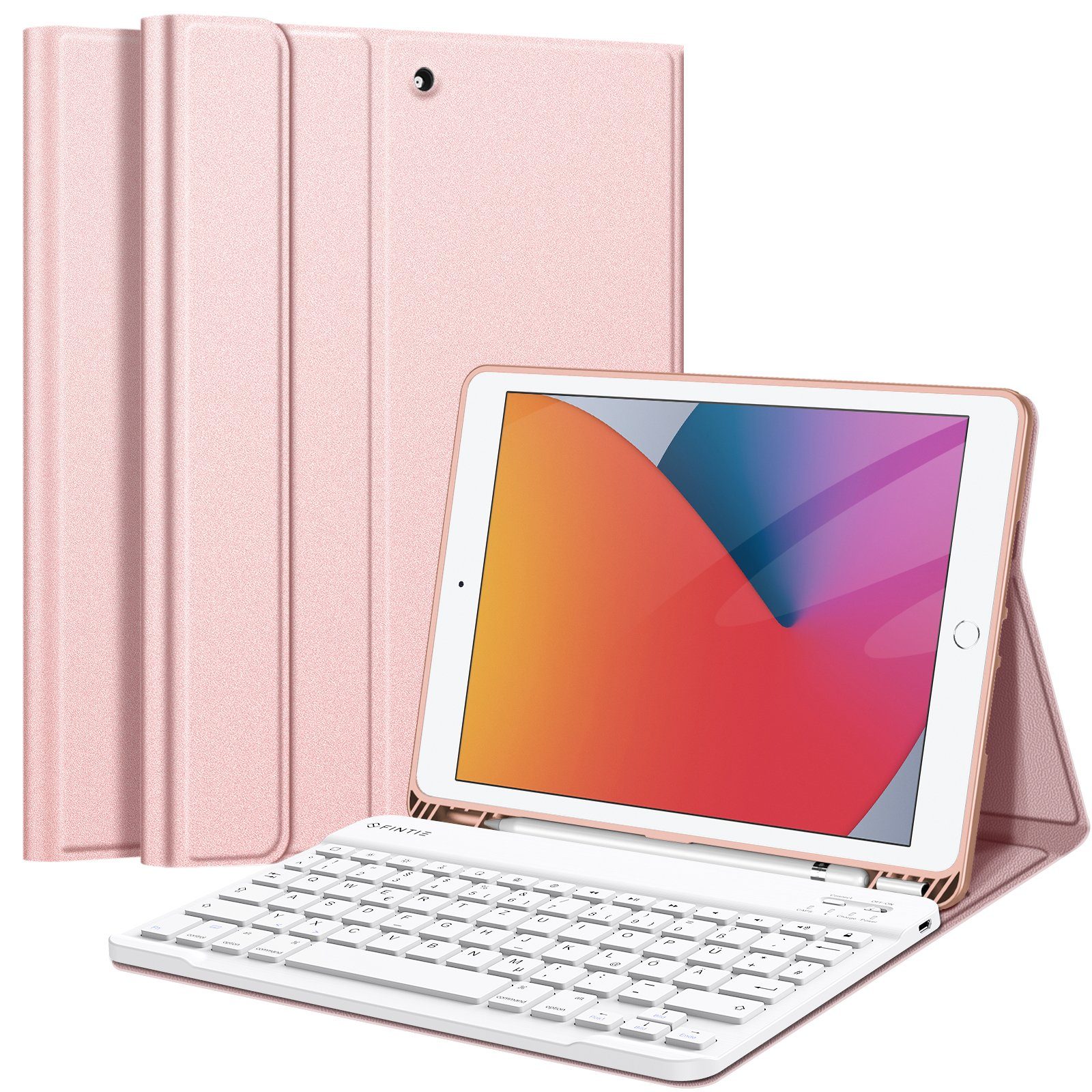 Fintie Tablet-Hülle mit Tastatur für iPad 10.2 Zoll(9/ 8/ 7 Generation - 2021/2020/2019), Soft TPU Case mit Pencil Halter, magnetisch Tastatur mit QWERTZ Layout