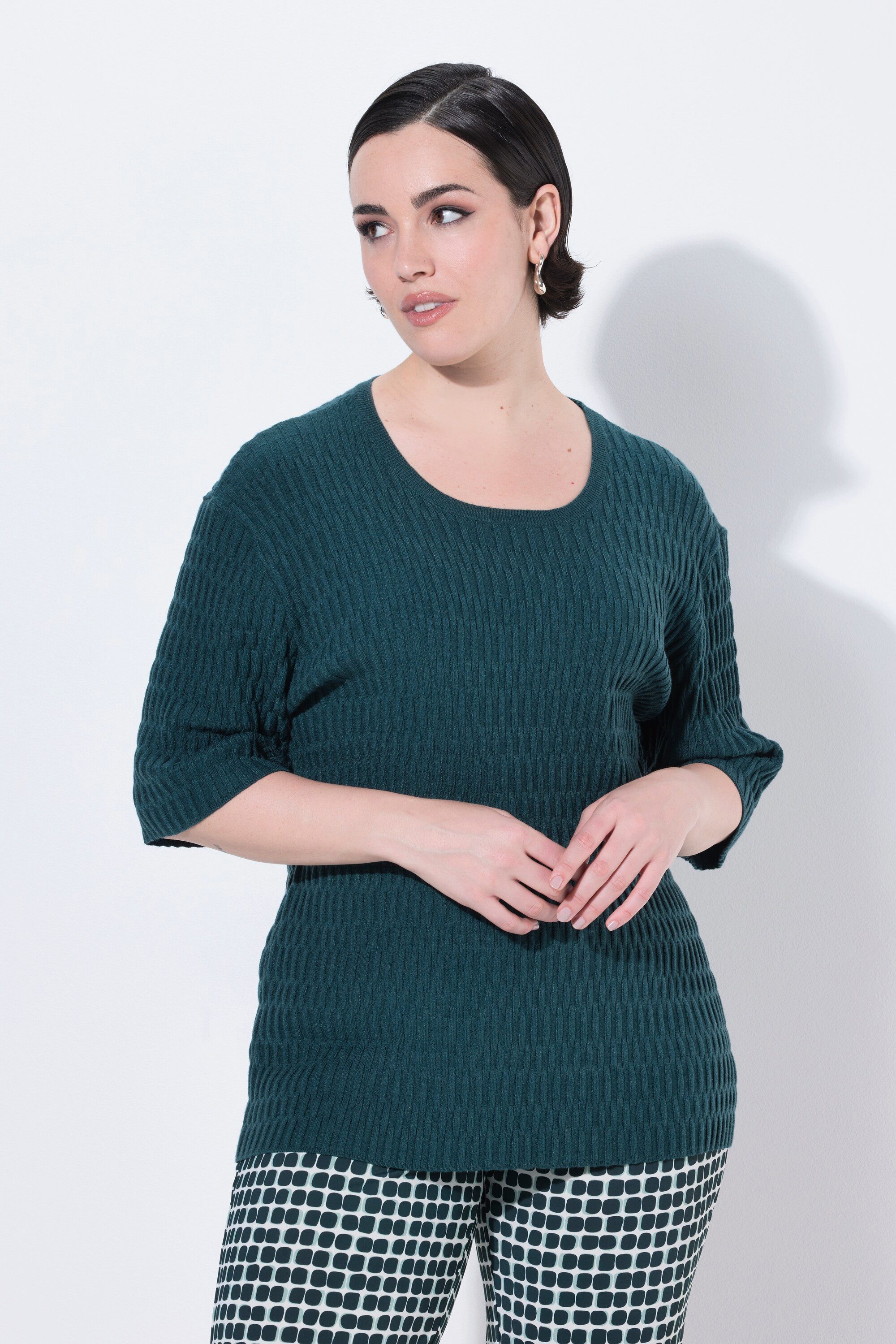Ulla Popken Strickpullover Pullover Strukturstrick Rundhals günstig online kaufen