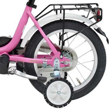 Bachtenkirch Kinderfahrrad 14 Zoll Matt Pink Fahrrad ab 3 Jahre, Rücktritt, Stützräder, Ständer, Korb