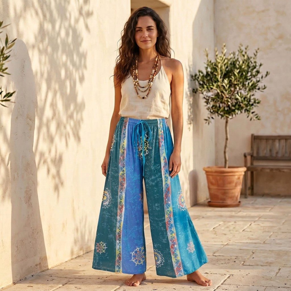Guru-Shop Relaxhose Bequeme Palazzohose, weite Marlenehose, Boho.. alternative Bekleidung