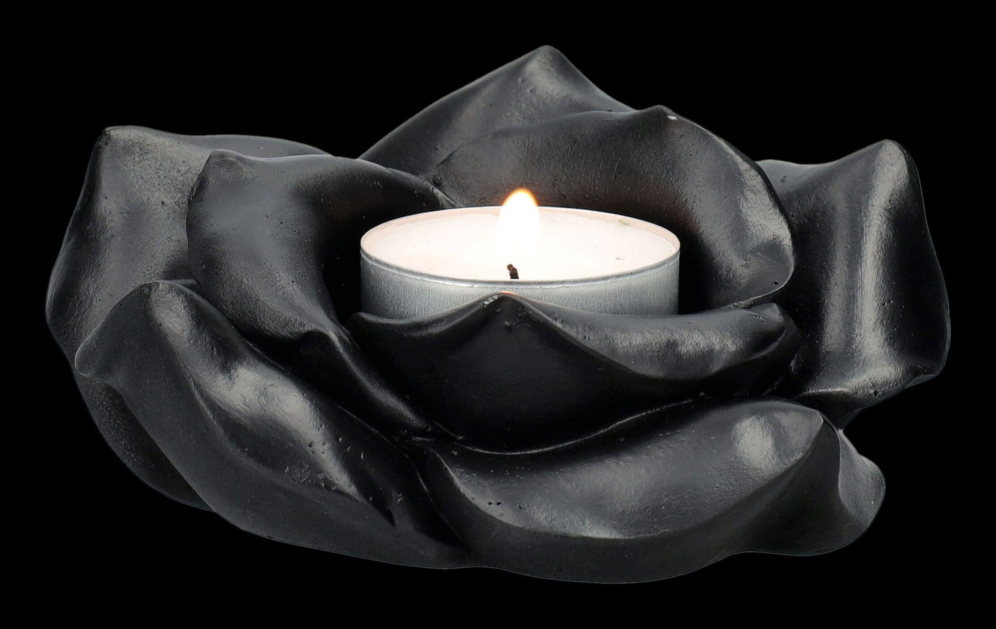 Figuren Shop GmbH Teelichthalter Teelichthalter - Schwarze Rose - Dekoration Blume Teelicht Halter Deko