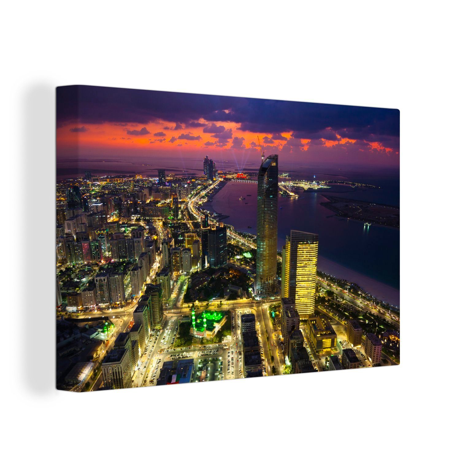 OneMillionCanvasses® Leinwandbild Die Skyline von Abu Dhabi in den Vereinigten Arabischen Emiraten mit, (1 St), Wandbild Leinwandbilder, Aufhängefertig, Wanddeko, 30x20 cm