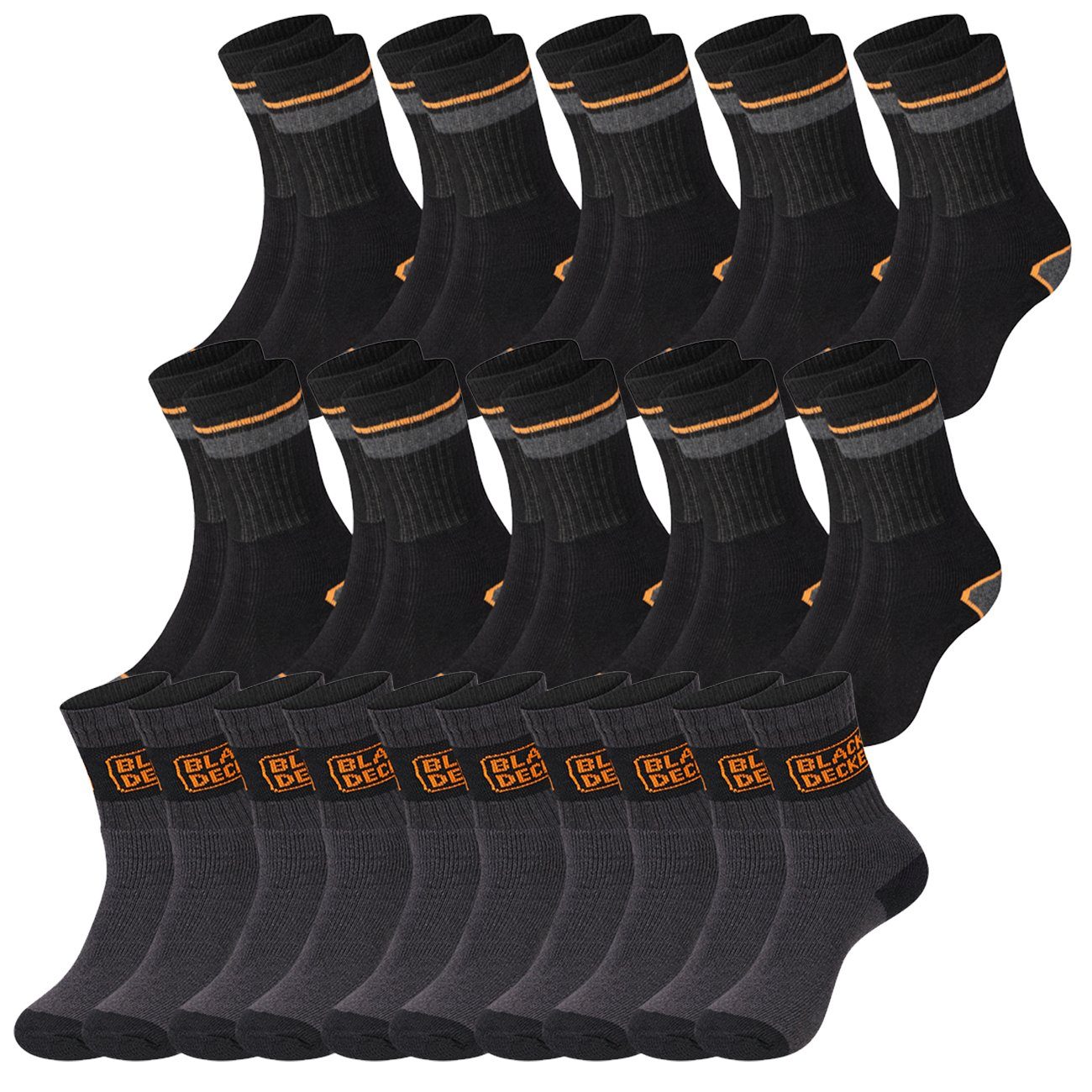 Black+Decker Sportsocken Heavy Fabric Crew (15-Paar) Work Arbeitssocken im 5er 10er 15er Sparpack 10 Paar Grey/Black (BX/CHS/1/X5/DEKC) & 5 Paar Grey/Grey (BX/SF/CS/1TEKEX)