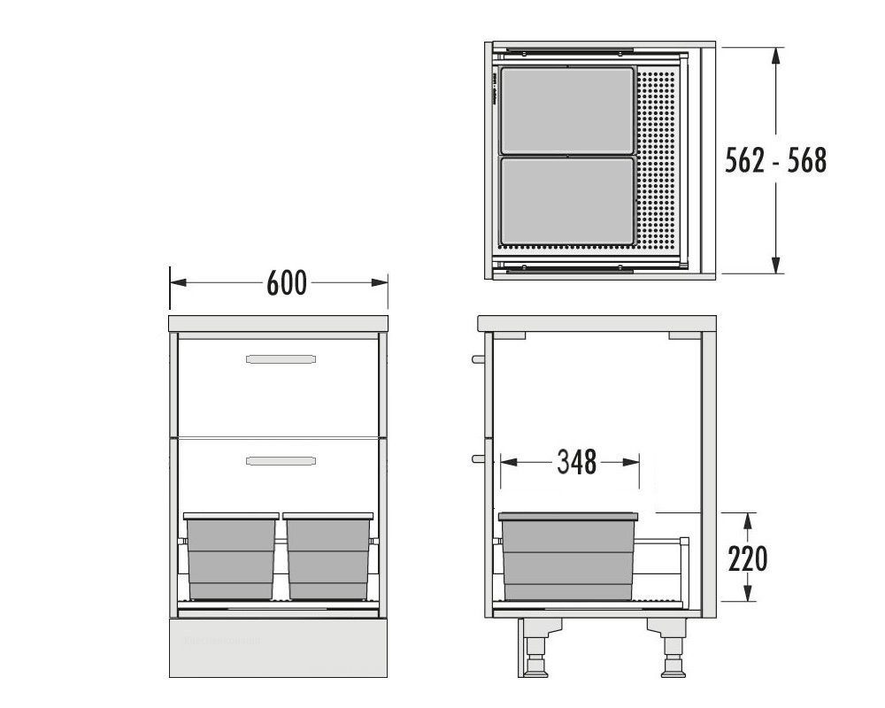 Hailo Einbaumülleimer Hailo Abfallsammler 3301612 Allegro 220 Einsatz 2x 14 Liter Dunkelgrau