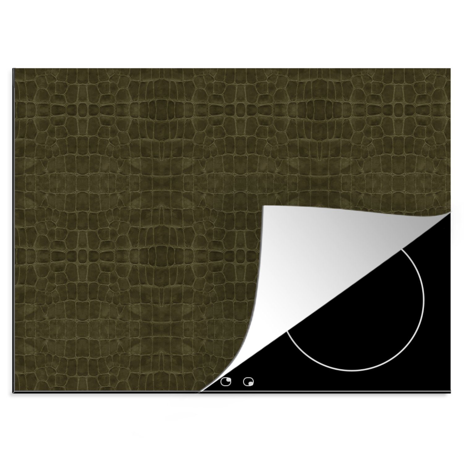 MuchoWow Herdblende-/Abdeckplatte Induktionsschutz - Leder - Grün - Tierfell, Vinyl, (1 tlg), 60x52 cm, Mobile Arbeitsfläche nutzbar, Ceranfeldabdeckung