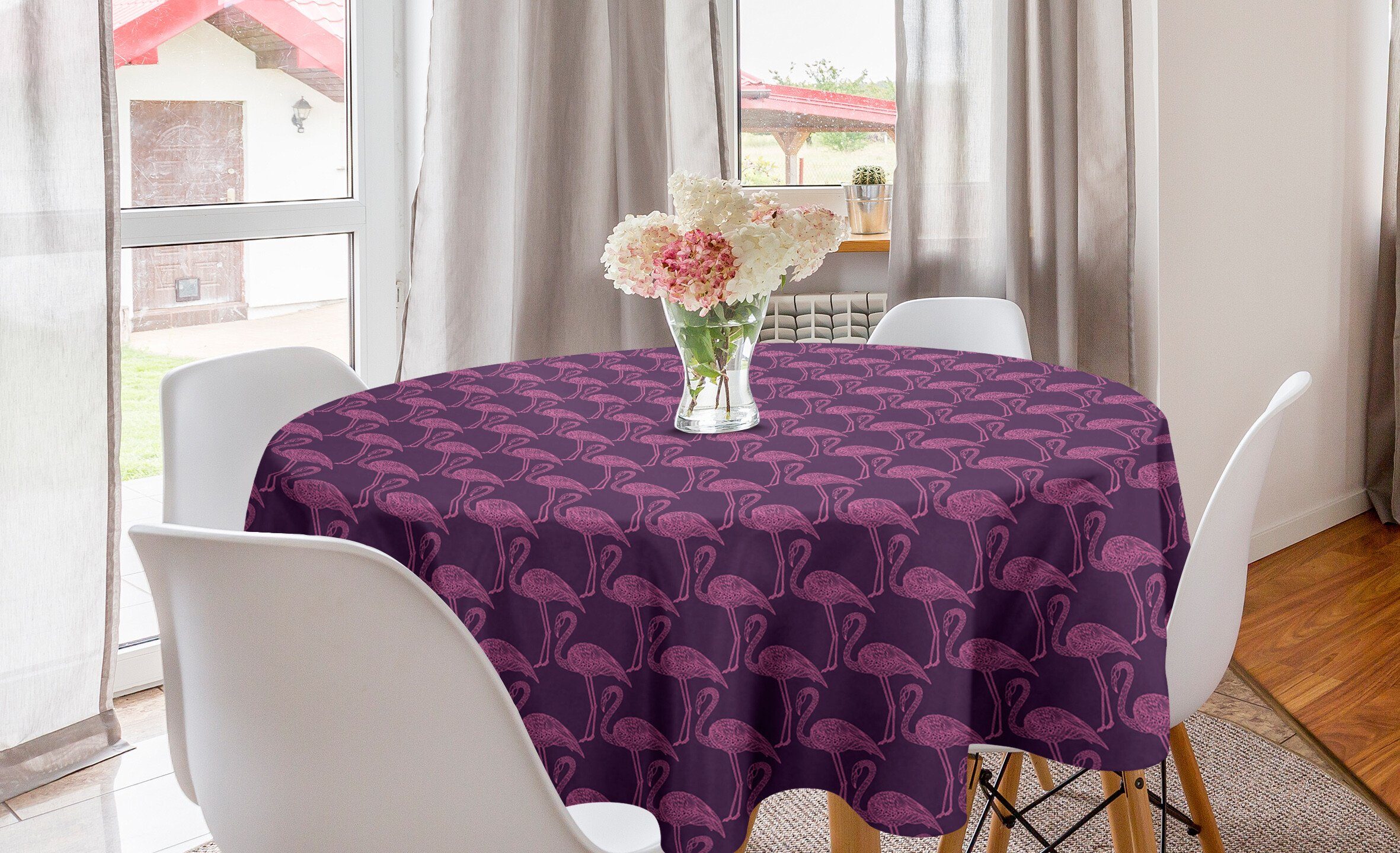 Abakuhaus Abdeckung für Exotische Tischdecke Esszimmer Kreis Dekoration, Flamingo Aloha Vögel Tischdecke Küche