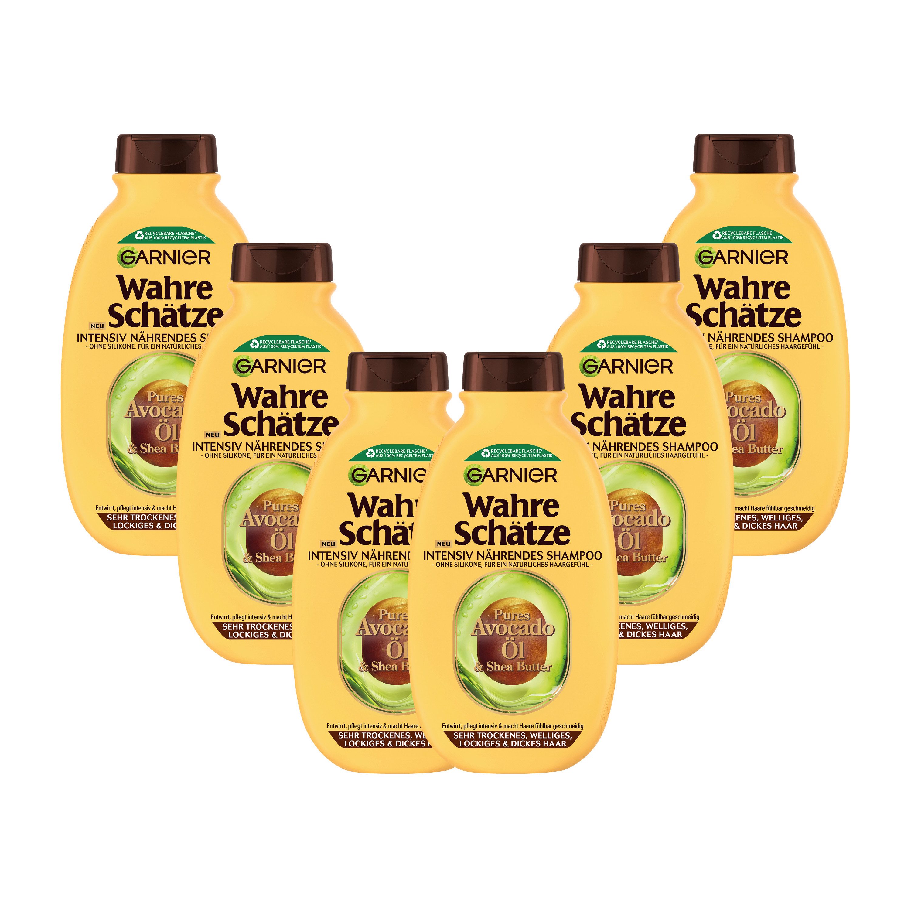 GARNIER Haarshampoo Garnier Wahre Schätze Intensiv Nährendes Shampoo Avocado-Öl, Packung, 6-tlg., für sehr trockenes, welliges, lockiges und dickes Haar, ohne Silikone