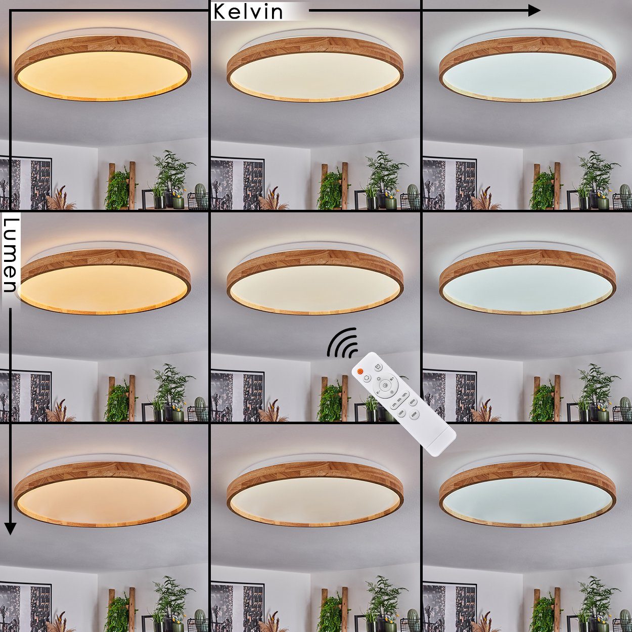 Deckenlampe Kelvin aus 6500 dimmbare Deckenleuchte »Crivola« Metall/Holz, hofstein
