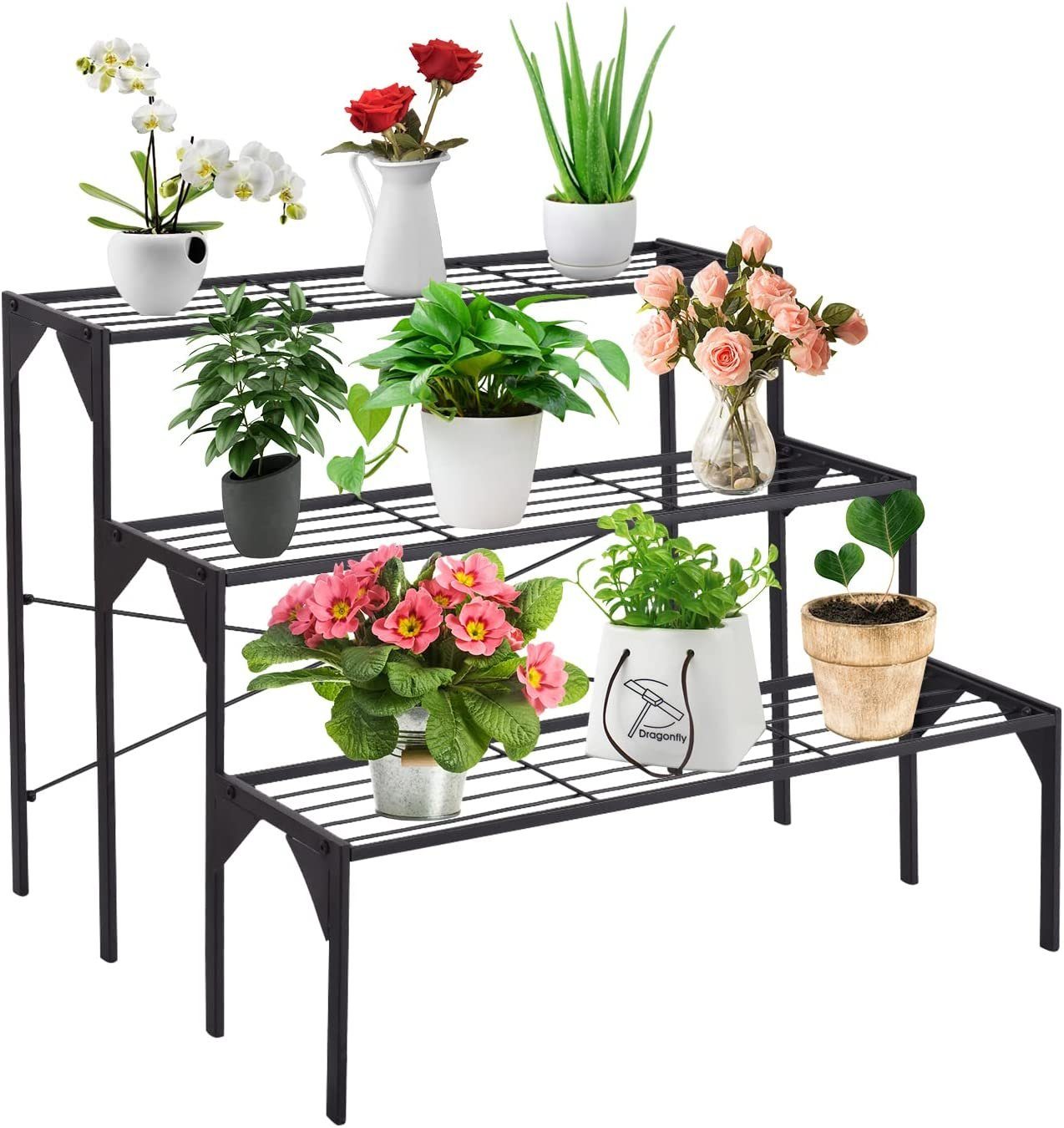 KOMFOTTEU Blumenständer Pflanzenständer, 3-stufiger Metall, aus Stahl