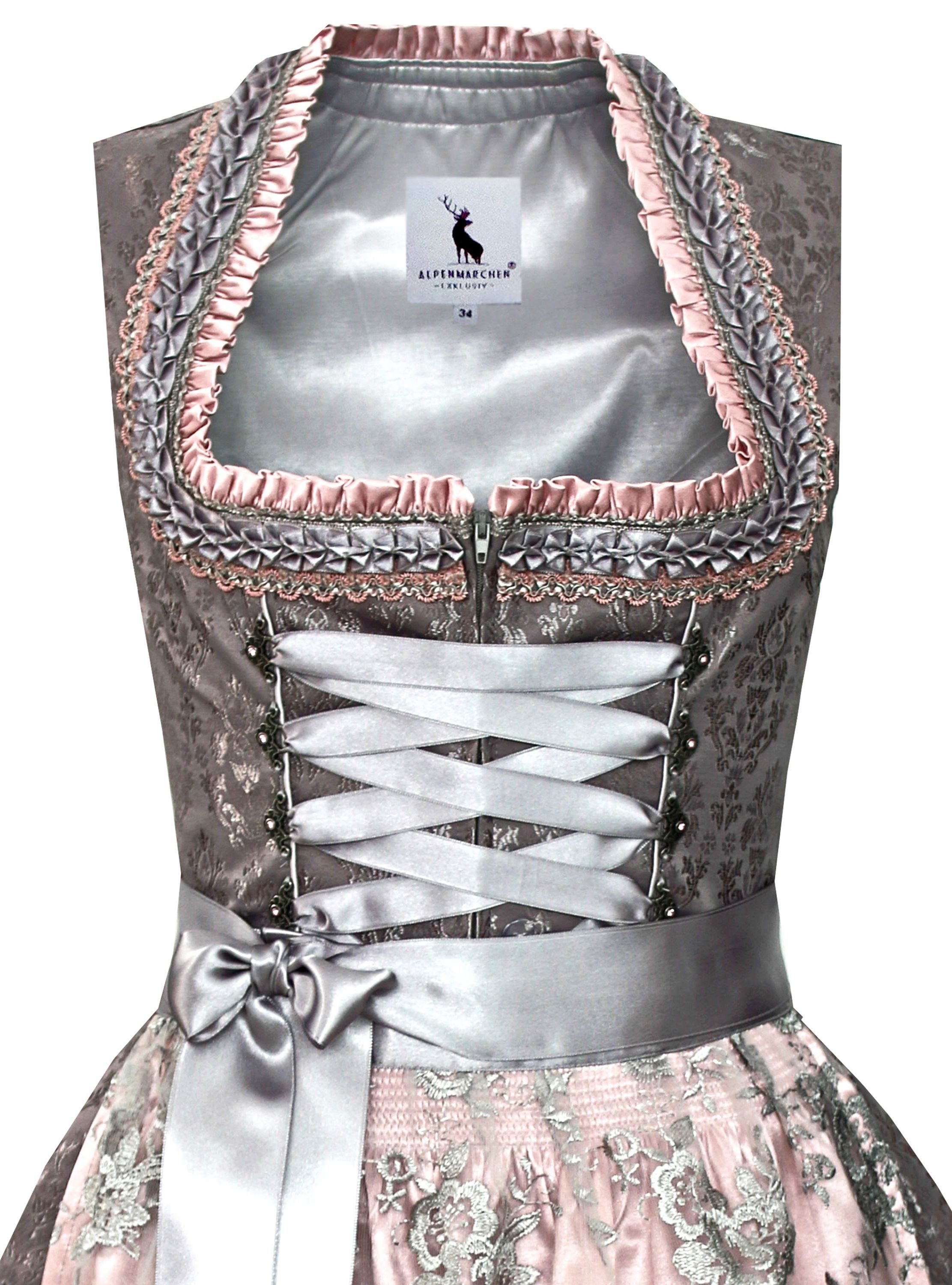 Alpenmärchen Dirndl Dirndl Anni in grau und rosa - ALM903 günstig online kaufen