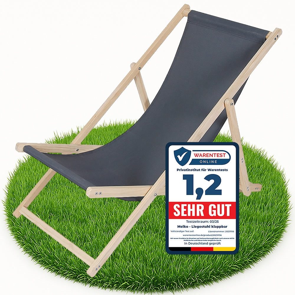 Melko Gartenliege Klappbarer Liegestuhl aus Holz mit Stoffbezug, Rückenlehne verstellbar, Liegestuhl, 1 St., Set bestehend aus 1 klappbaren Liegestuhl mit Stoffbezug, Klappbarer Strandstuhl aus Holz dreistufig verstellbarer Rückenlehne