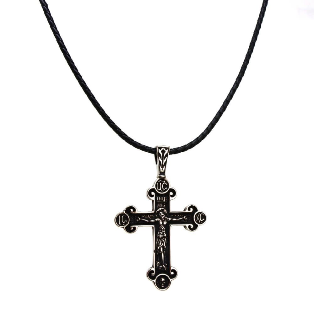 DALMARO Kette mit Anhänger Lederkette Edelstahlkette 316L KATHOLISCH KREUZ, günstig online kaufen