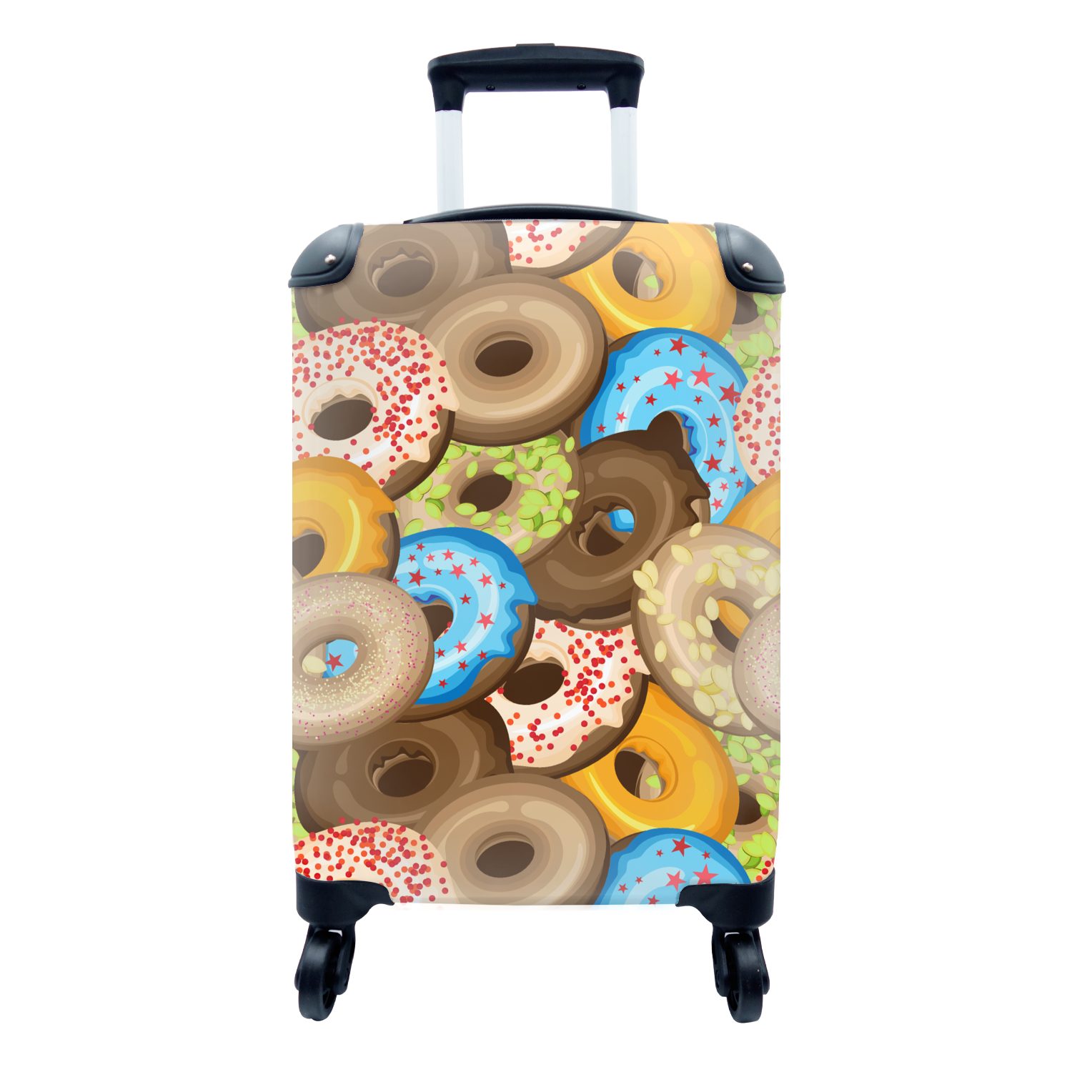 MuchoWow Handgepäckkoffer Donuts - Muster - Sterne, 4 Rollen, Reisetasche mit rollen, Handgepäck für Ferien, Trolley, Reisekoffer