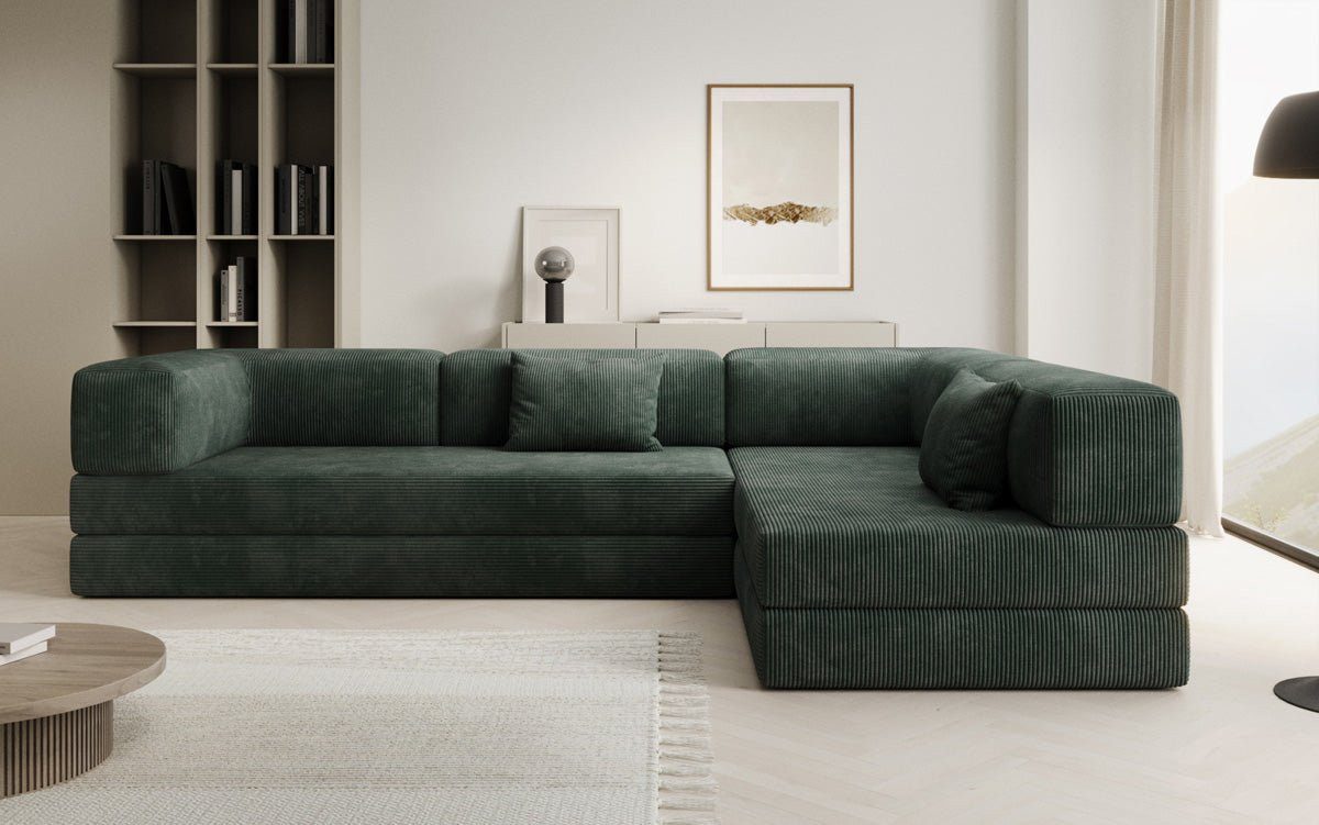 Luxusbetten24 Schlafsofa Designer Sofa Lazy L, mit Aufklappfunktion und Cordbezug
