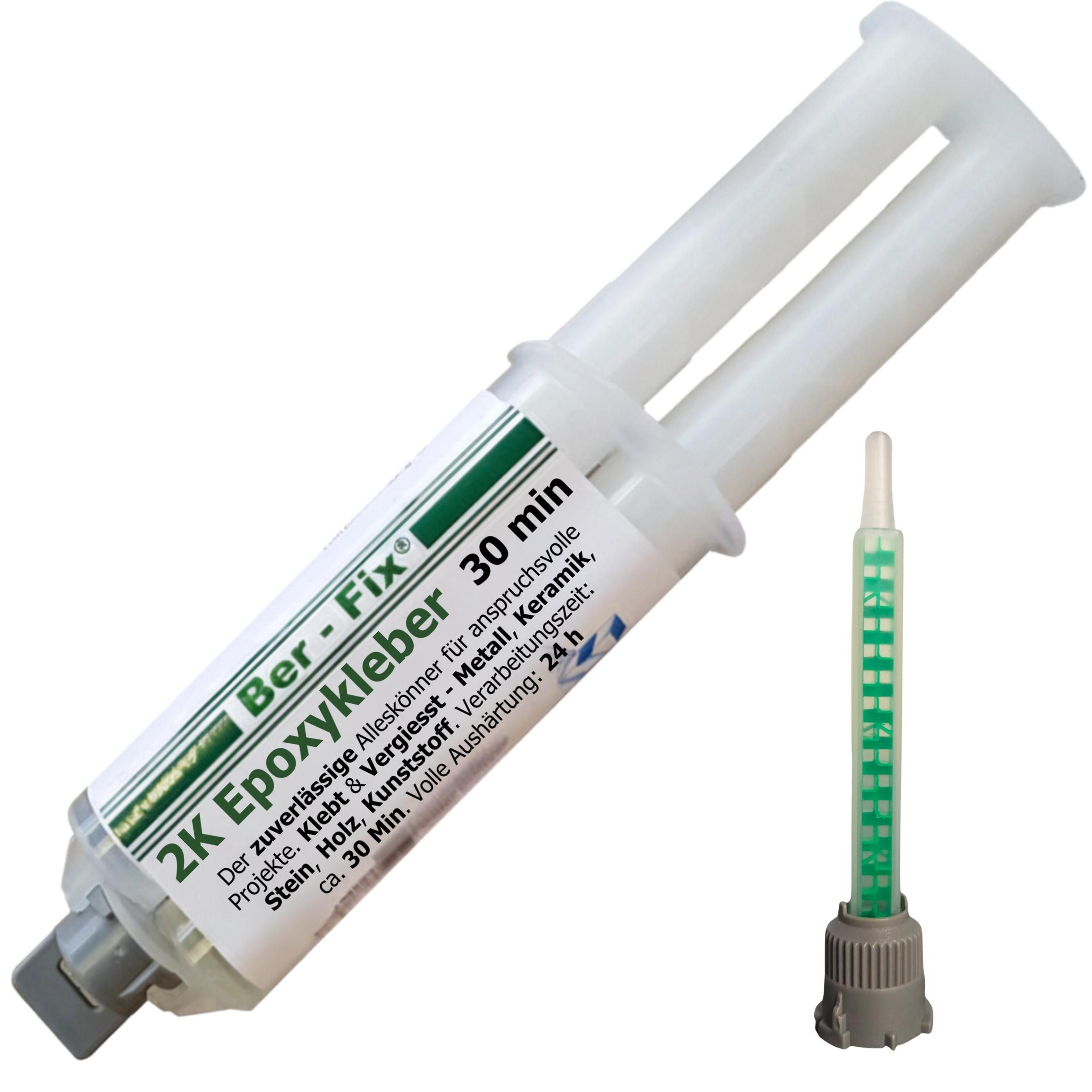 Ber-Fix 2-Komponentenkleber 2K Epoxykleber 30min 25g Spritze, (Set, 2-tlg), lange Verarbeitungszeit mechanisch bearbeitbar witterungsbeständig